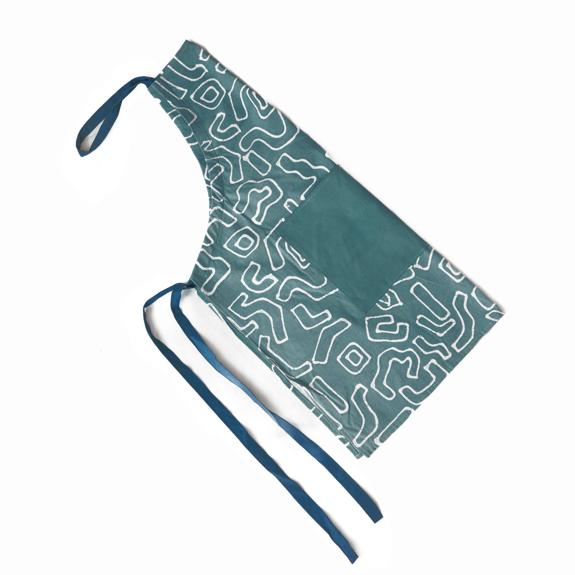 Kuba Blues Outline Teal Apron - Handmade by TRIBAL TEXTILES - Handcrafted Home Decor Interiors - African Made