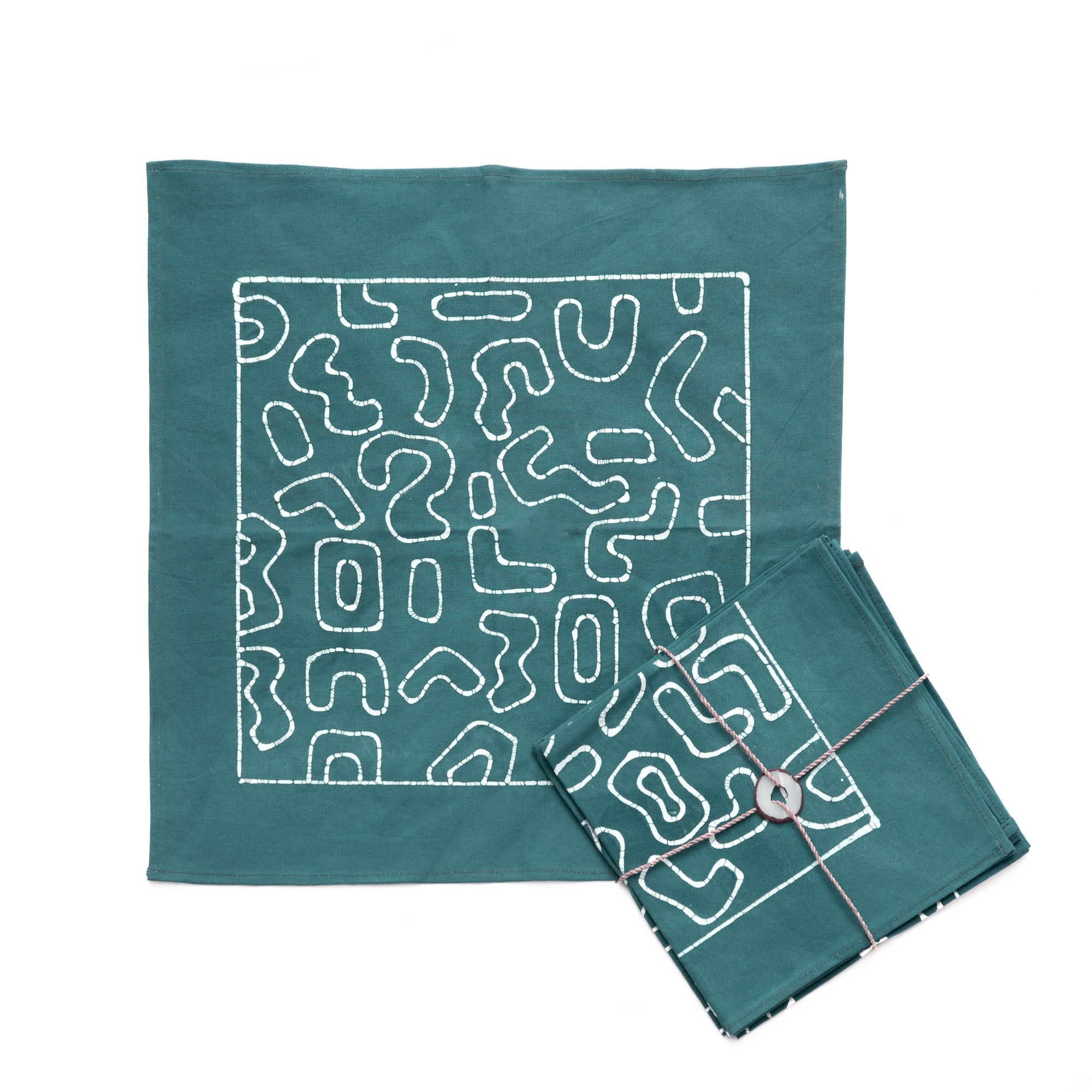 Kuba Blues Outline Teal Napkins - Handmade by TRIBAL TEXTILES - Handcrafted Home Decor Interiors - African Made