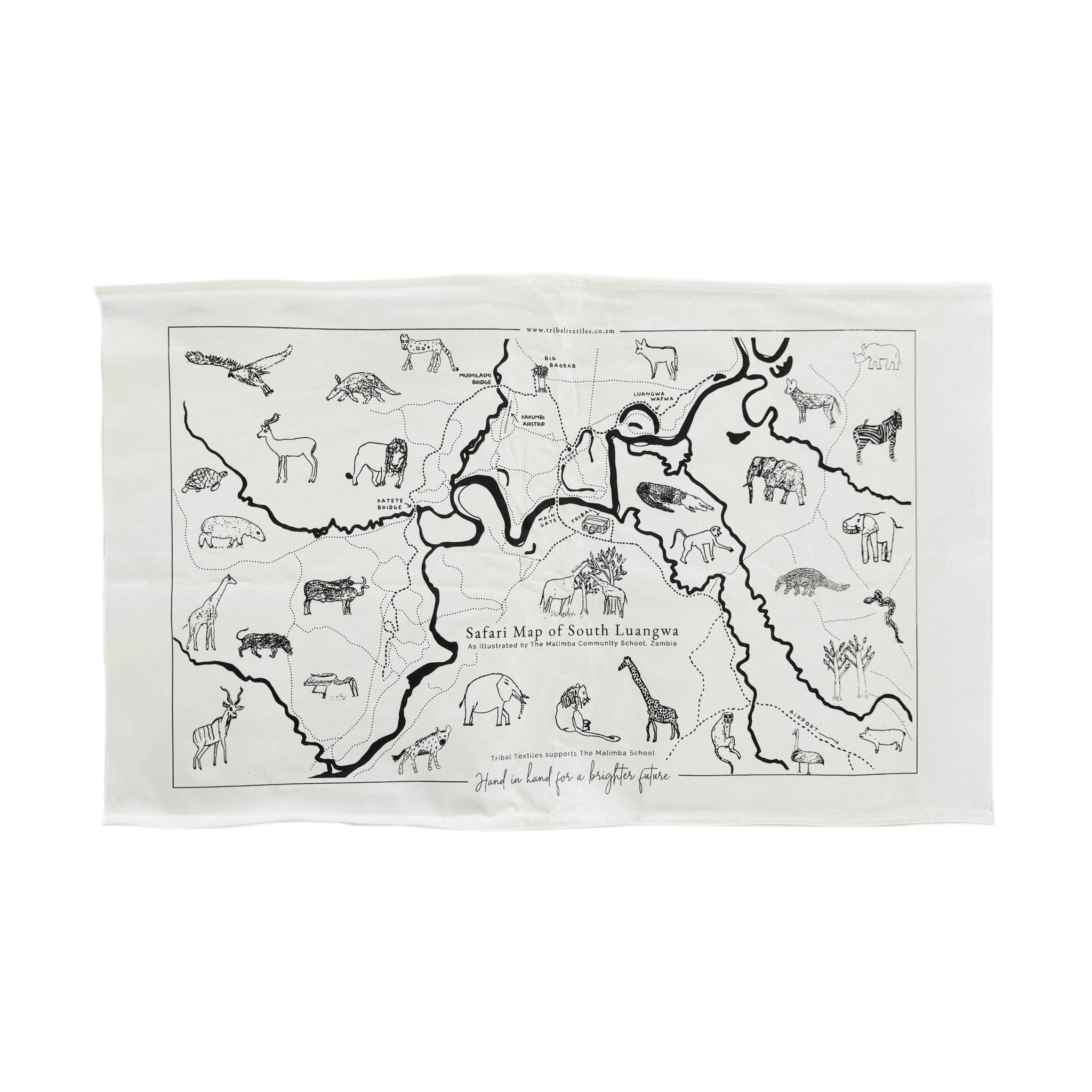 Malimba Tea Towel Map - Hand Painted by TRIBAL TEXTILES - Handcrafted Home Decor Interiors - African Made