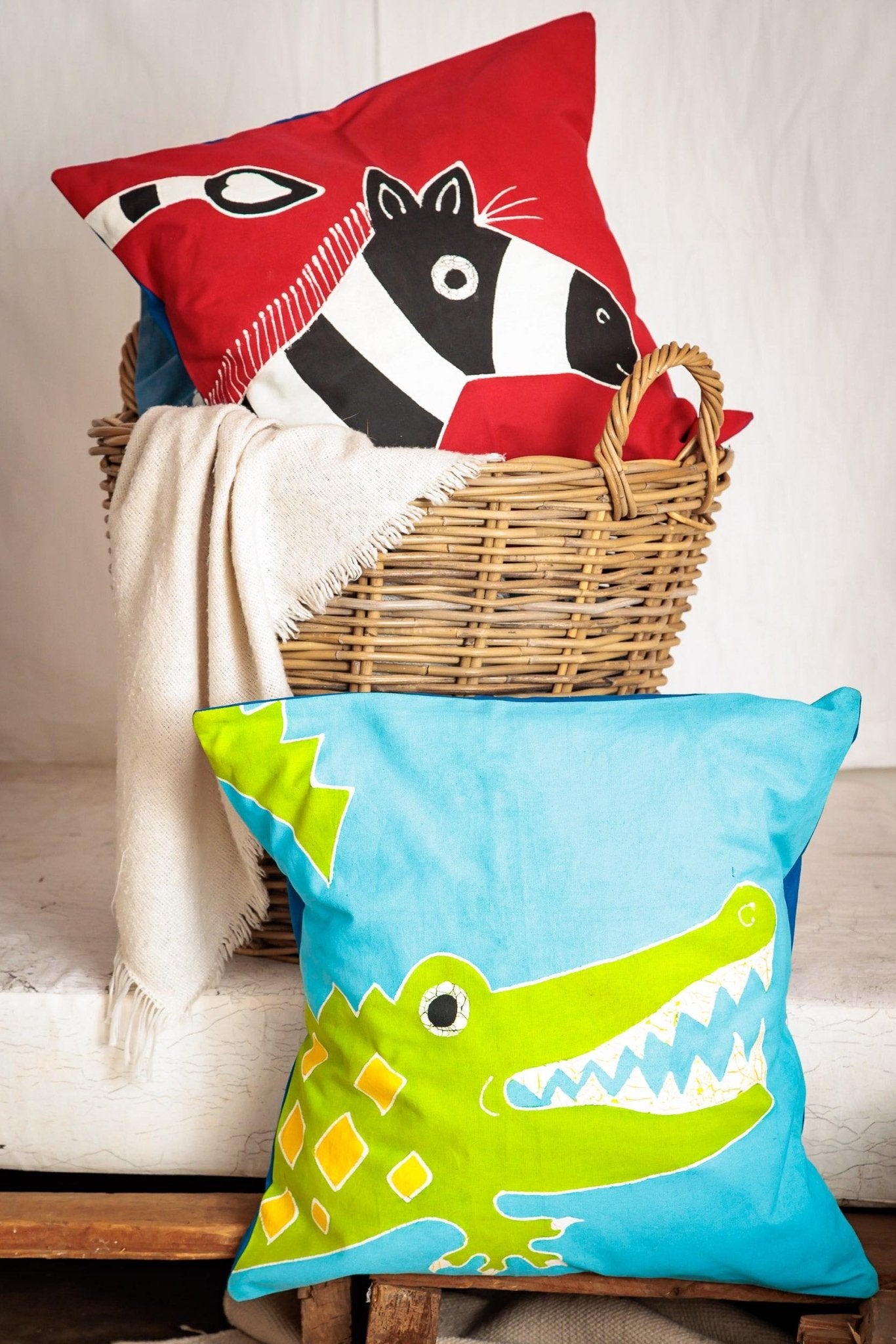 Safari Fun Crocodile Cushion Cover - Handmade by TRIBAL TEXTILES - Handcrafted Home Decor Interiors - African Made