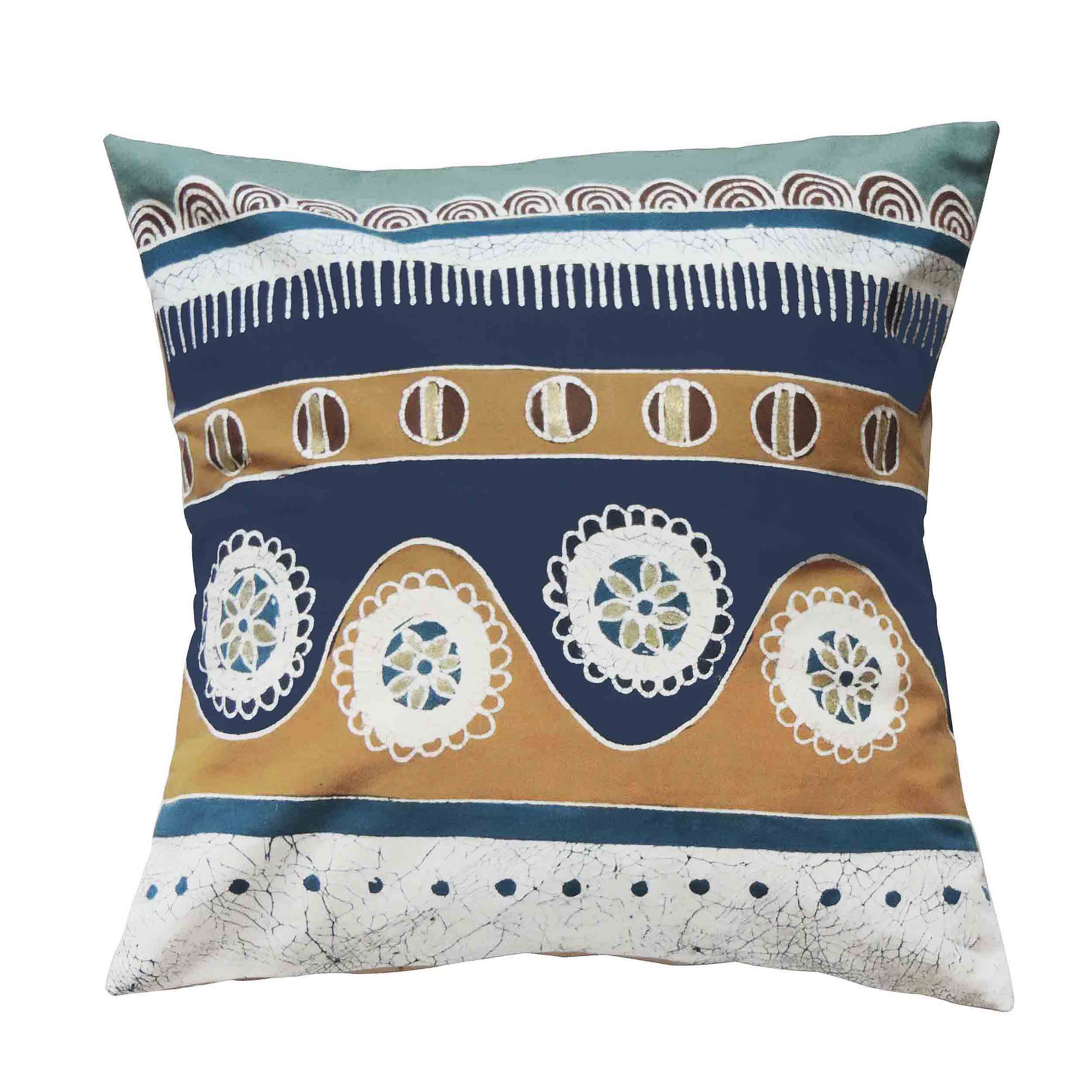 Mali Azure Wiggle Cushion Cover - Hand Painted by TRIBAL TEXTILES - Handcrafted Home Decor Interiors - African Made