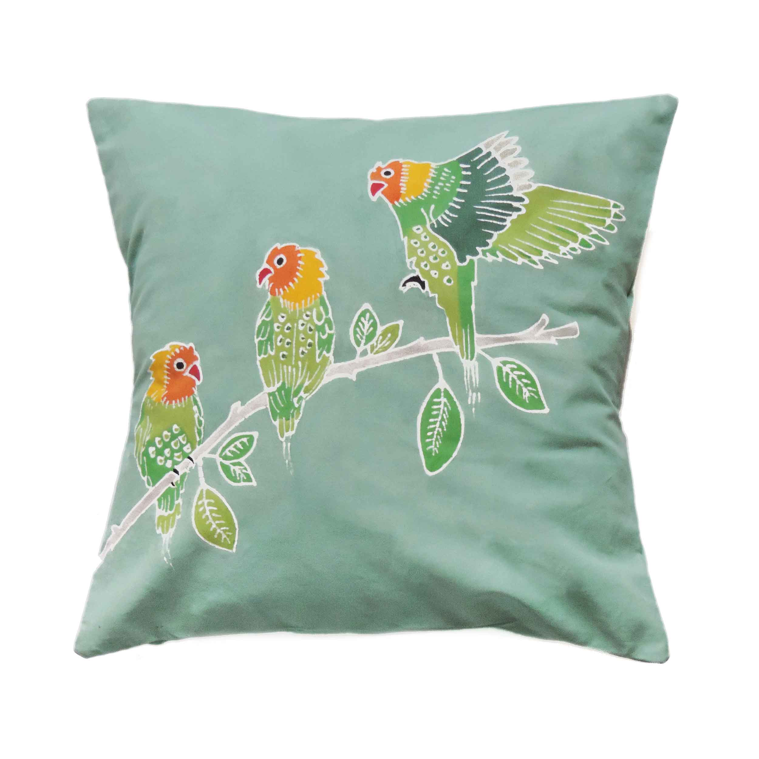 Papiko Lovebird Cushion Cover - Hand Painted by TRIBAL TEXTILES - Handcrafted Home Decor Interiors - African Made