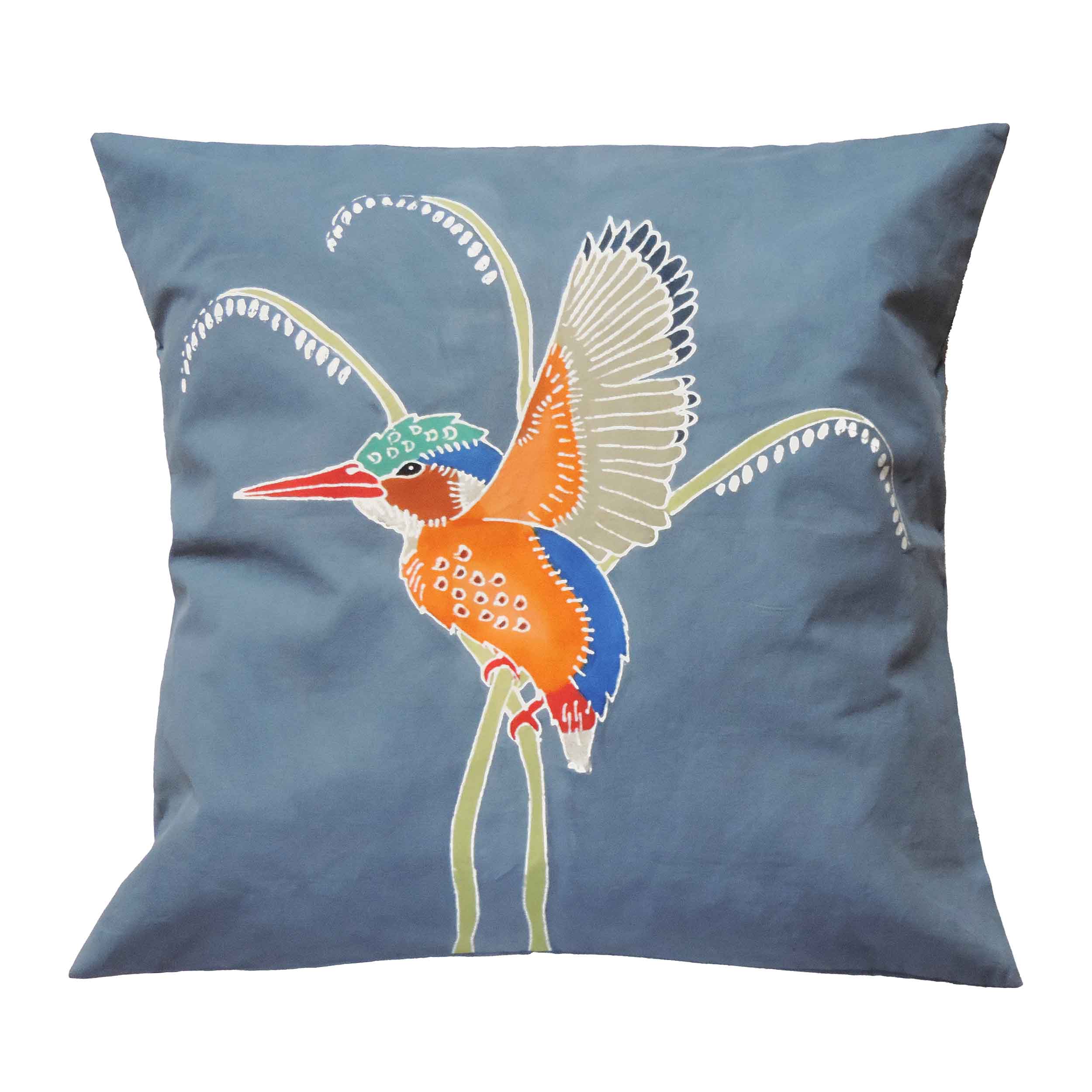 Papiko Malachite Kingfisher Cushion Cover - Hand Painted by TRIBAL TEXTILES - Handcrafted Home Decor Interiors - African Made