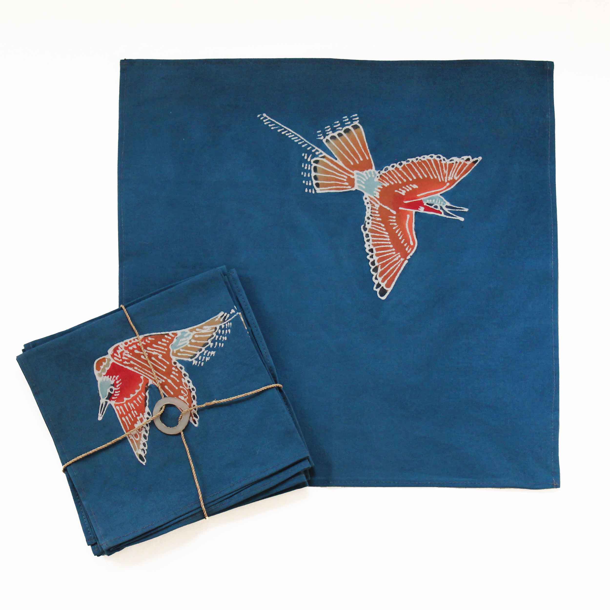 Papiko Carmine Bee Eater Napkin Set - Hand Painted by TRIBAL TEXTILES - Handcrafted Home Decor Interiors - African Made