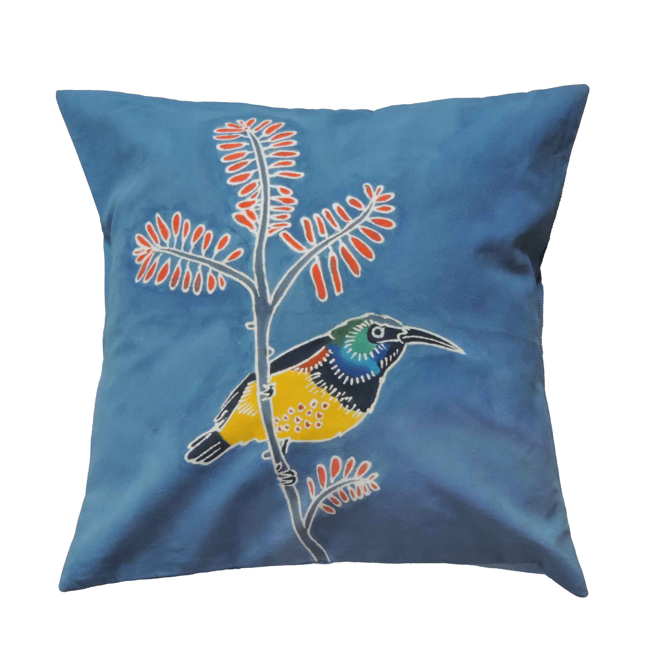 Papiko Sunbird Cushion Cover - Hand Painted by TRIBAL TEXTILES - Handcrafted Home Decor Interiors - African Made