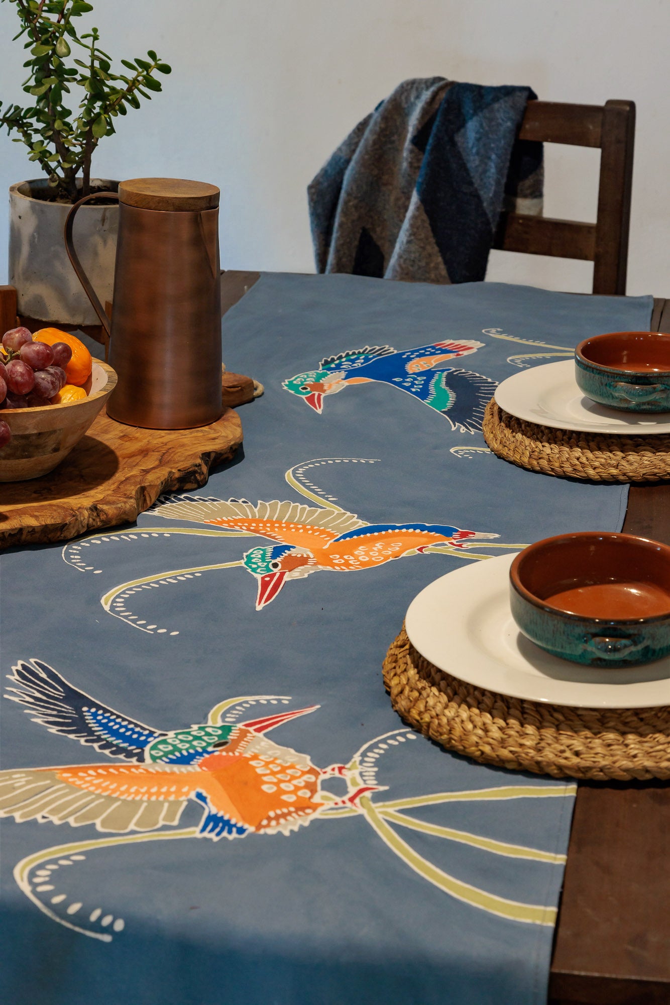 Papiko Malachite Kingfisher Table Runner - Hand Painted by TRIBAL TEXTILES - Handcrafted Home Decor Interiors - African Made