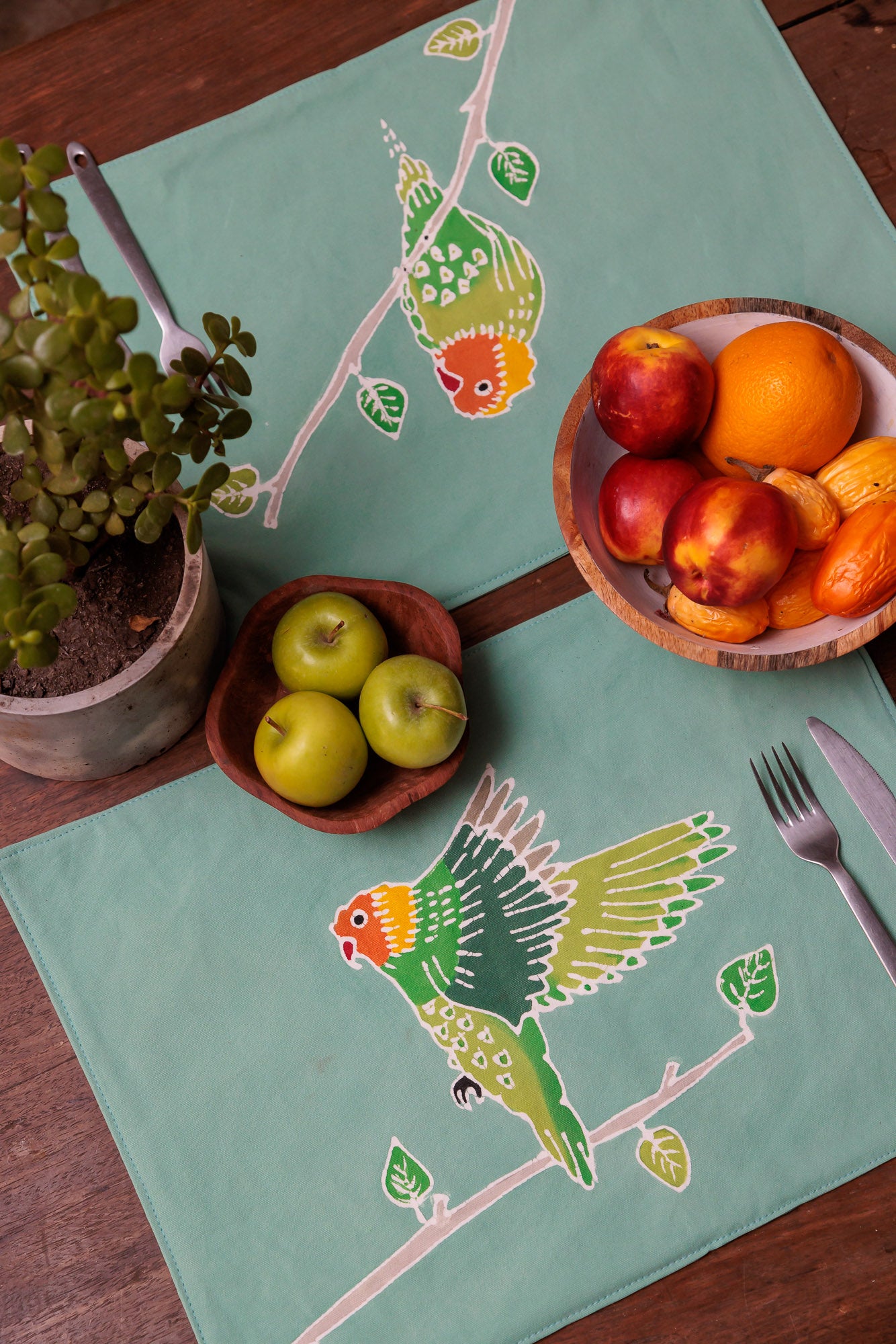 Papiko Lovebird Table Mats - Hand Painted by TRIBAL TEXTILES - Handcrafted Home Decor Interiors - African Made