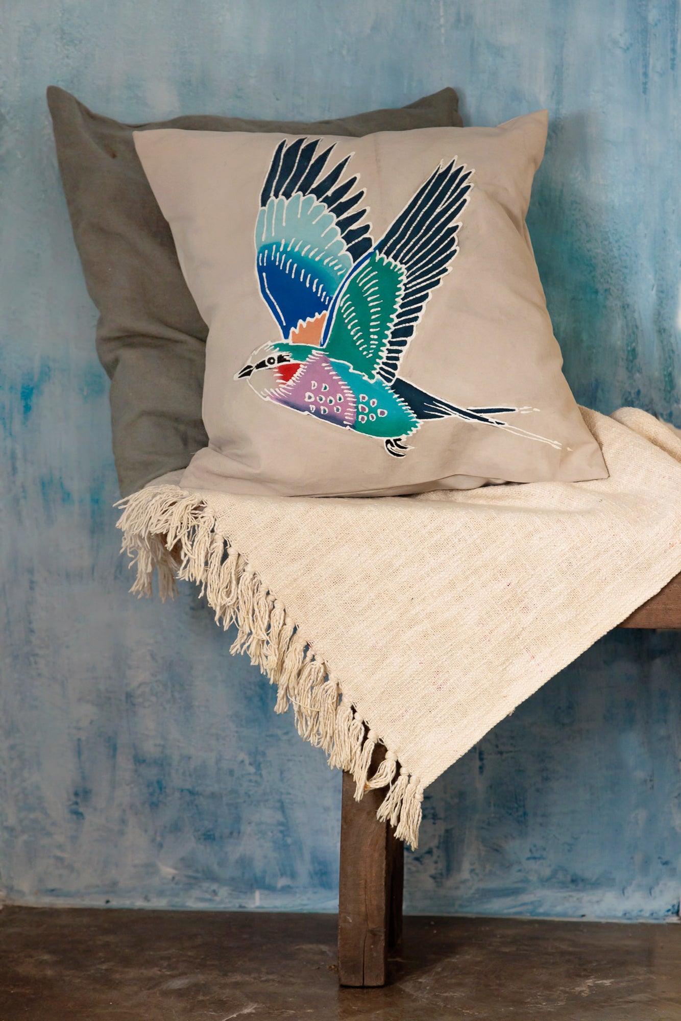 Bird decoration, Lilac Breasted Roller Cushion Cover, Hand crafted by TRIBAL TEXTILES - african ethical Home Decor Interiors