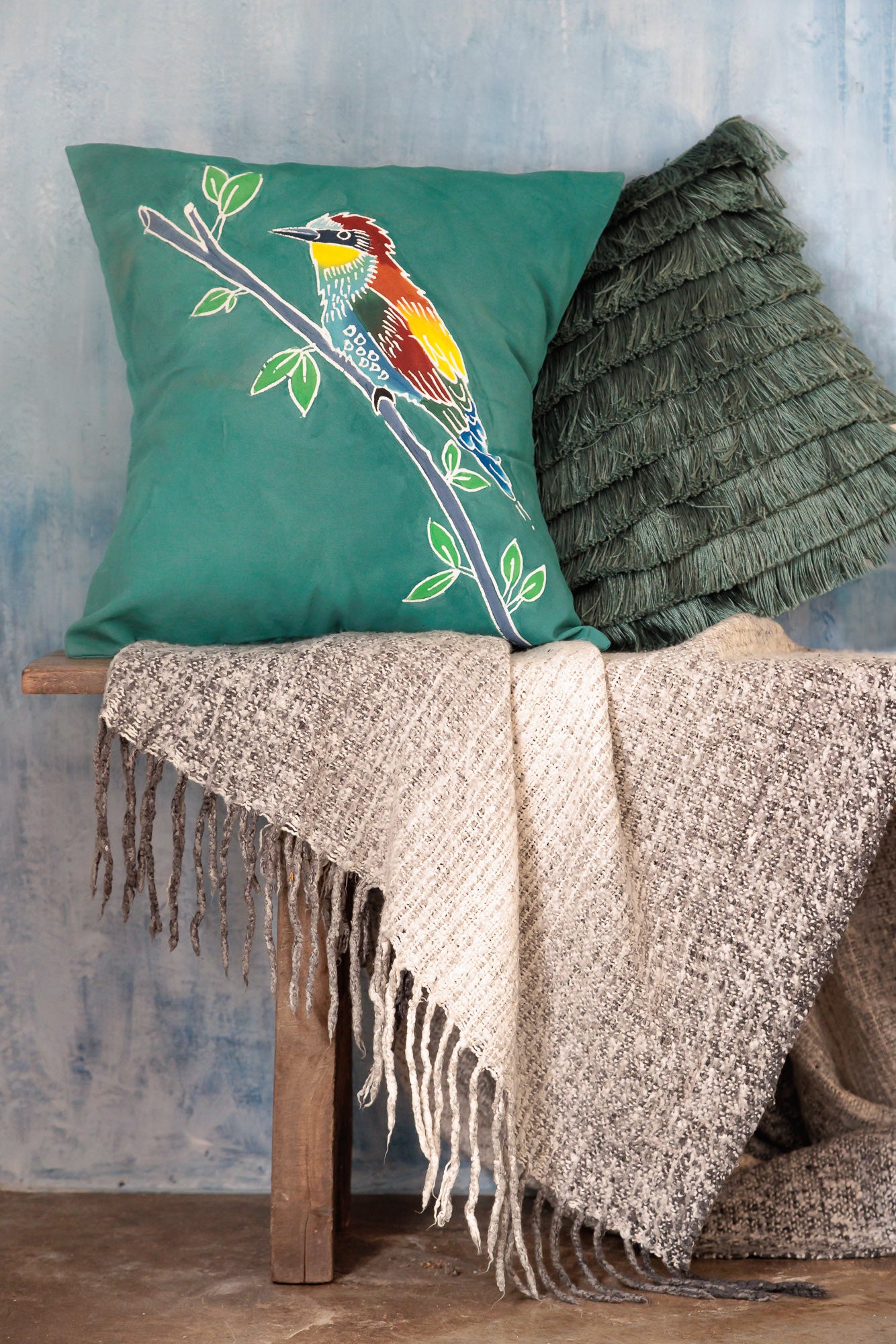 Papiko European Bee-Eater Cushion Cover - Hand Painted by TRIBAL TEXTILES - Handcrafted Home Decor Interiors - African Made