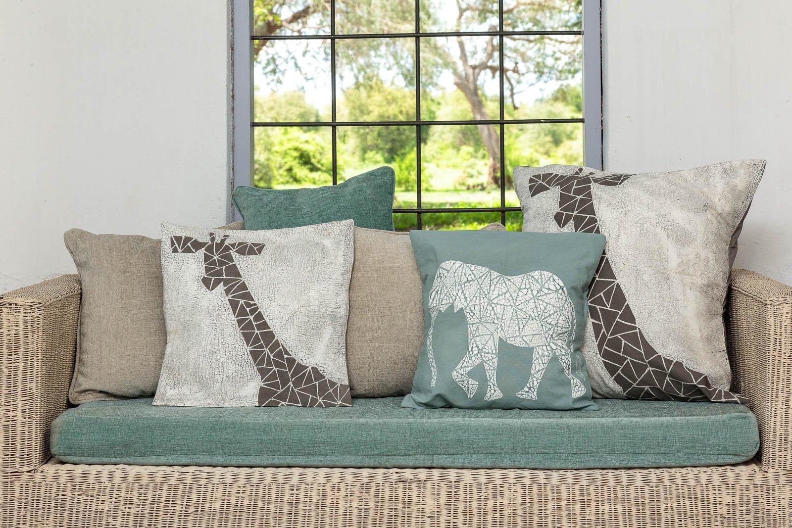 Crackle Animals Elephant Light Blue Cushion Cover - Handmade by TRIBAL TEXTILES - Handcrafted Home Decor Interiors - African Made