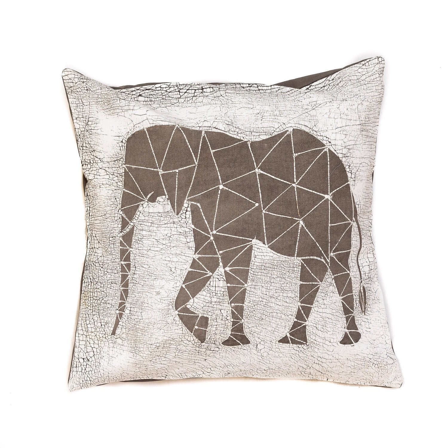 Crackle Animals Elephant Light Grey Cushion Cover - Handmade by TRIBAL TEXTILES - Handcrafted Home Decor Interiors - African Made