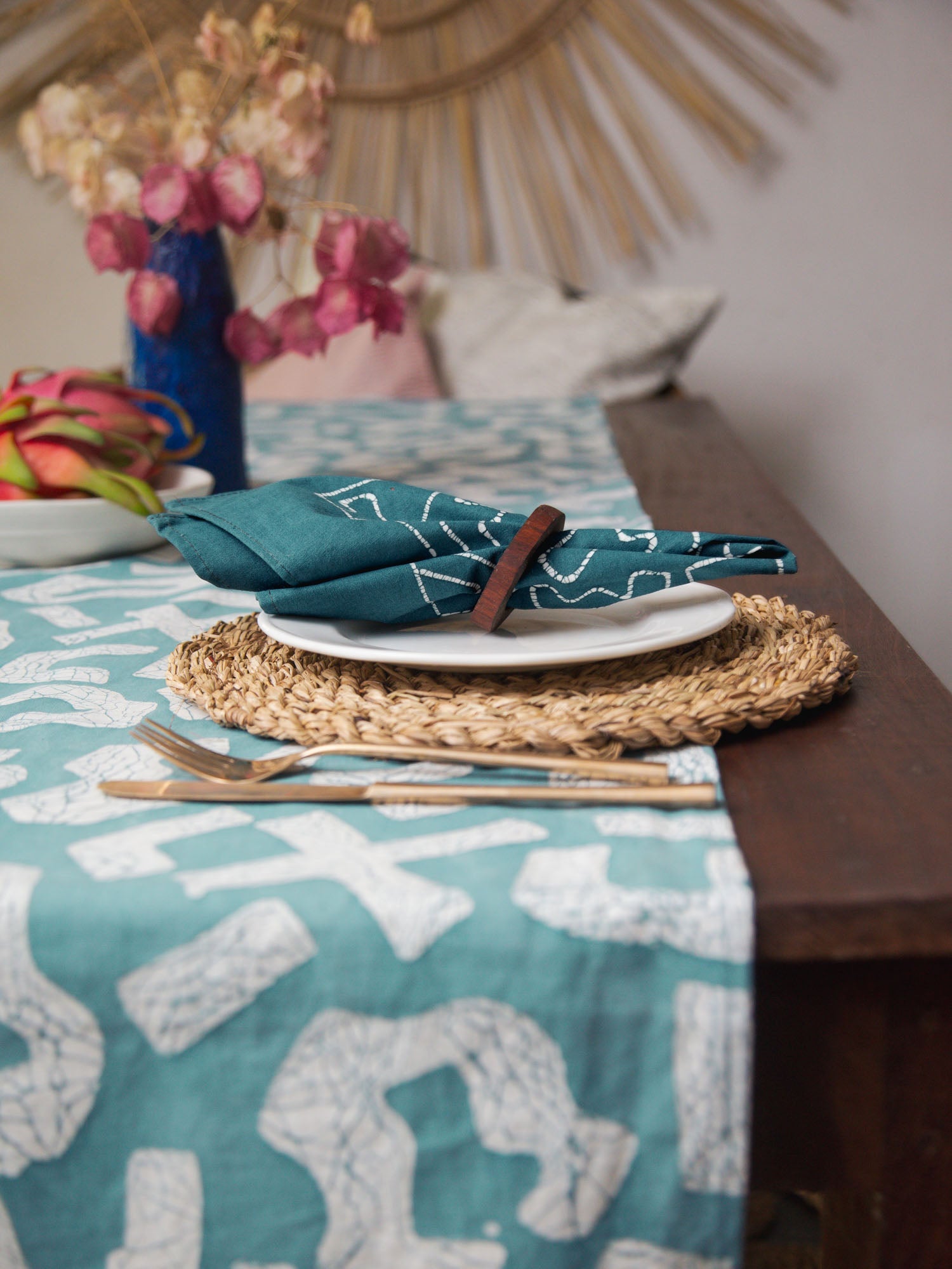 Kuba Blues Filled Light Blue Table Runner - Handmade by TRIBAL TEXTILES - Handcrafted Home Decor Interiors - African Made