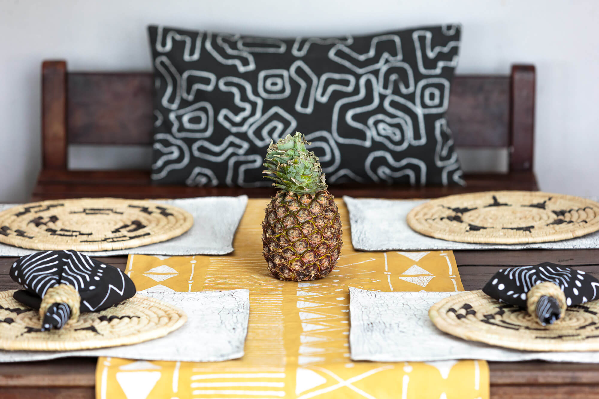 Kuba Charcoal Outline Napkin Set - Handmade by TRIBAL TEXTILES - Handcrafted Home Decor Interiors - African Made