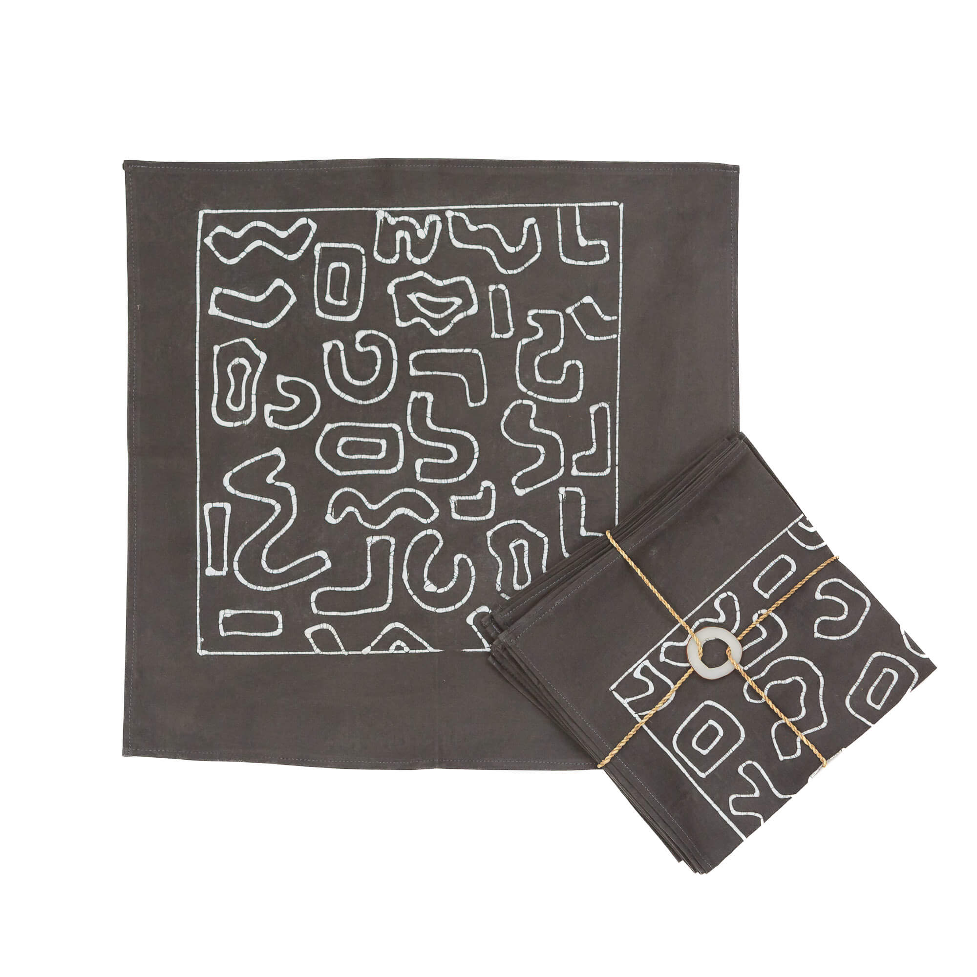 Kuba Charcoal Outline Napkin Set - Handmade by TRIBAL TEXTILES - Handcrafted Home Decor Interiors - African Made