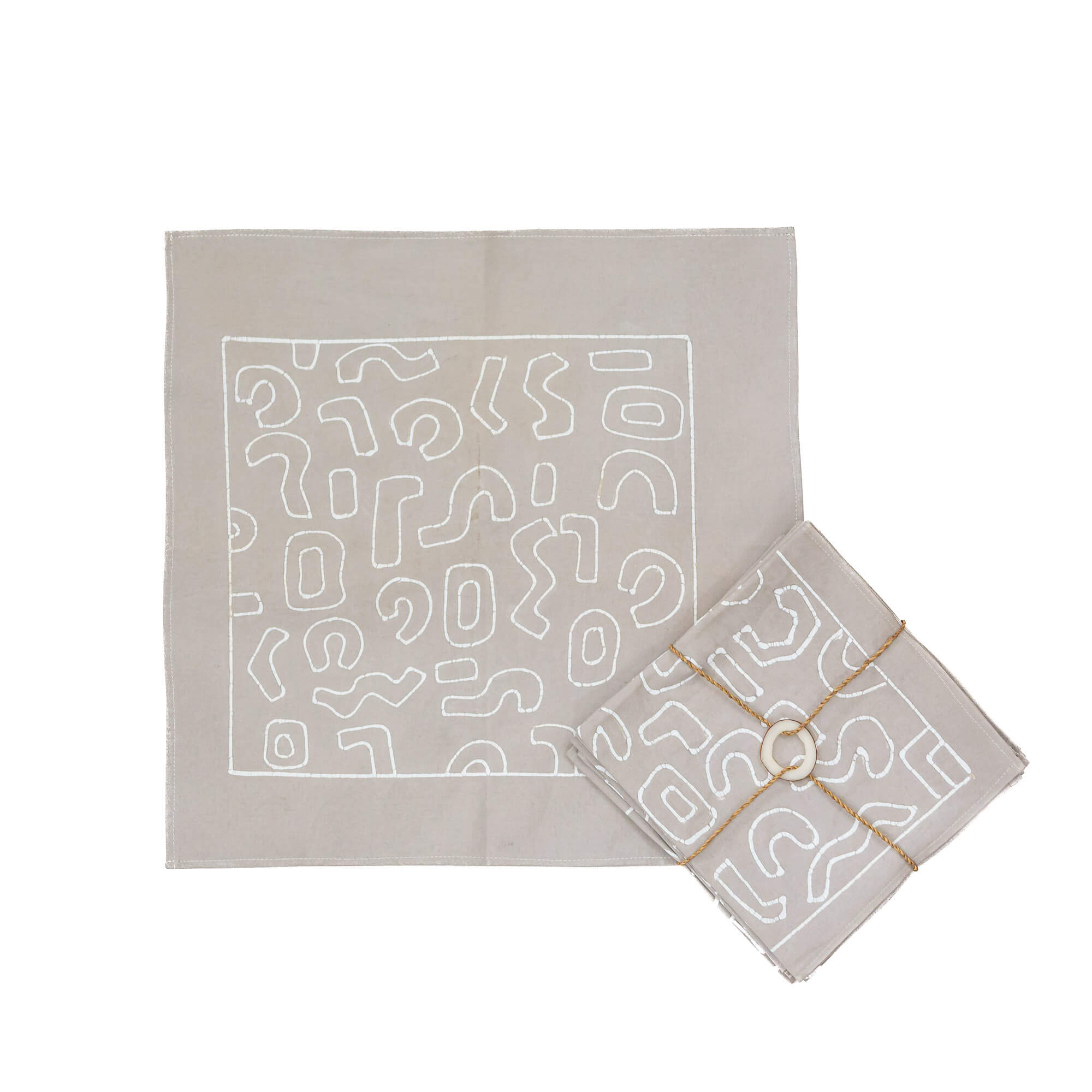 Kuba Light Taupe Outline Napkin Set - Handmade by TRIBAL TEXTILES - Handcrafted Home Decor Interiors - African Made