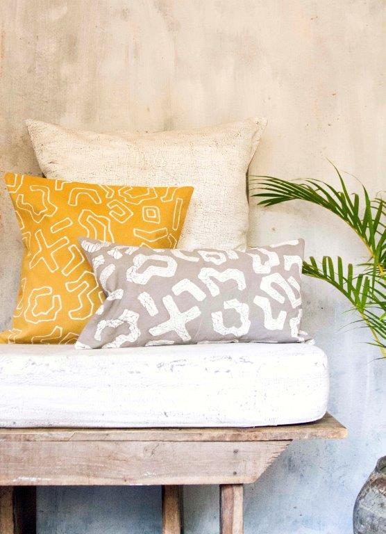 Kuba Mustard Outline Cushion Cover - Hand Painted by TRIBAL TEXTILES - Handcrafted Home Decor Interiors - African Made