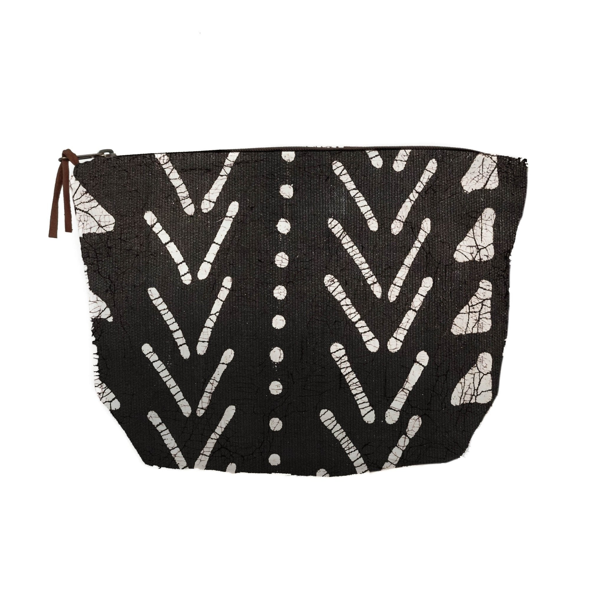 Matika Black Linear Wash Bag - Hand Painted by TRIBAL TEXTILES - Handcrafted Home Decor Interiors - African Made