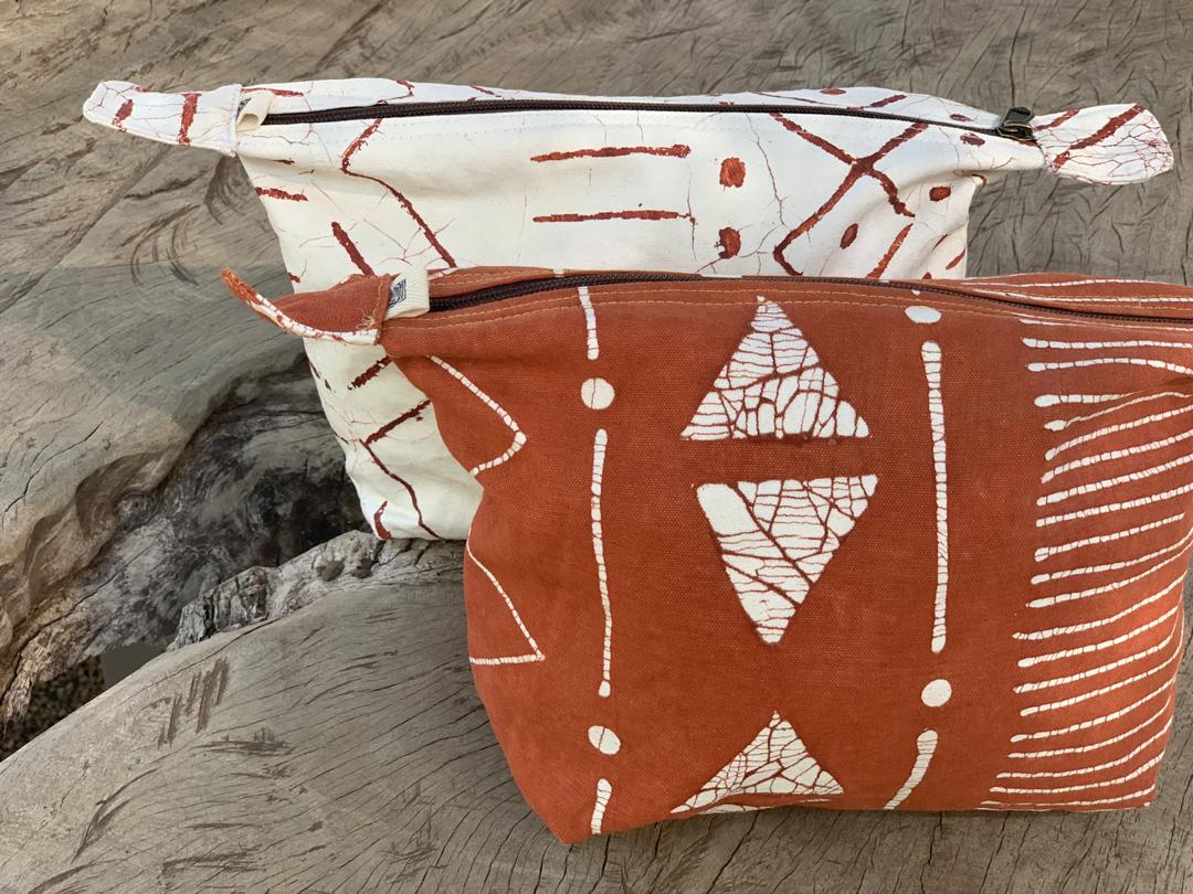 Matika Rust Linear Wash Bag - Hand Painted by TRIBAL TEXTILES - Handcrafted Home Decor Interiors - African Made