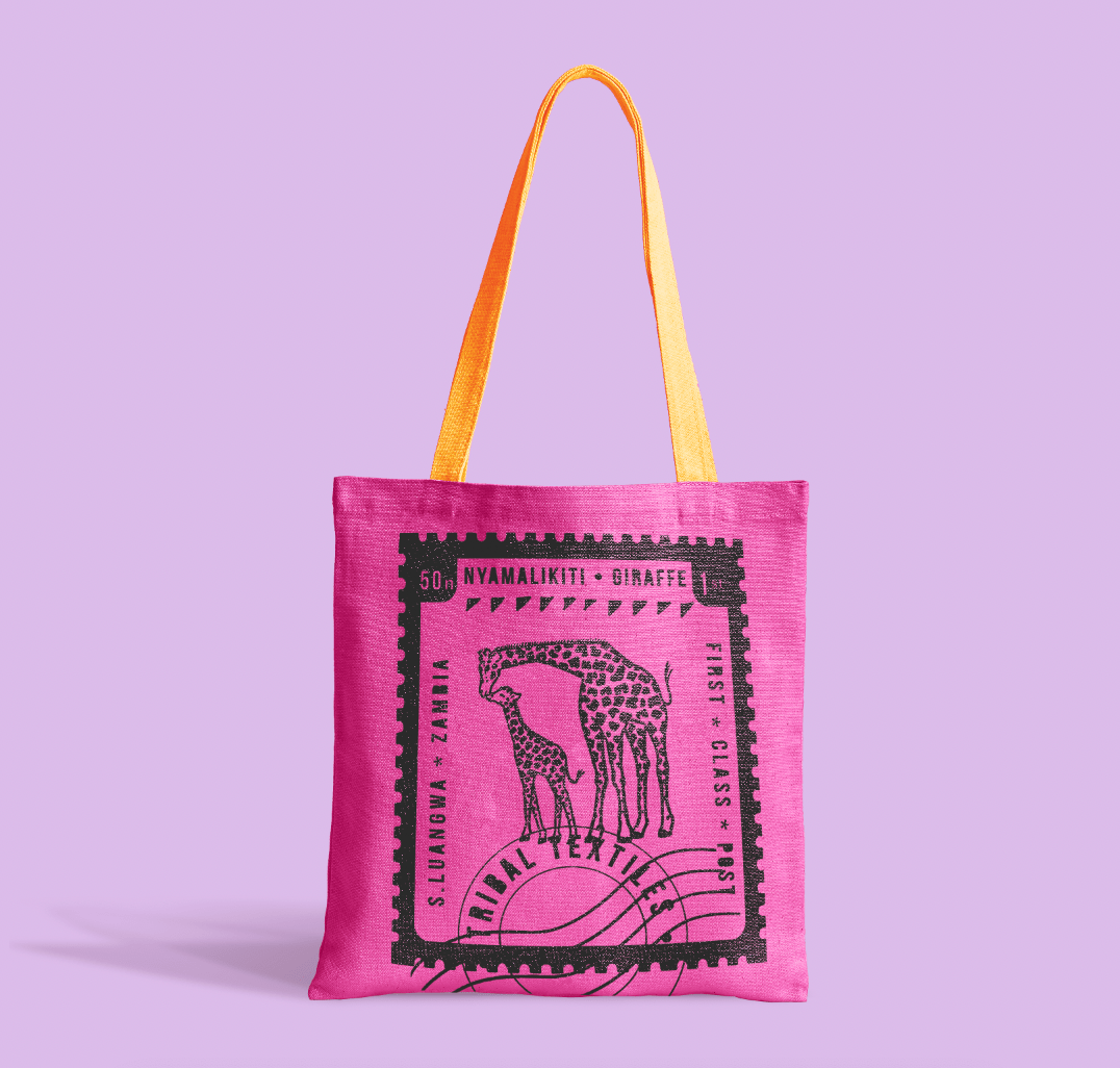 Stamp Collection - Giraffe & Calf Tote Bag - Handmade by TRIBAL TEXTILES - Handcrafted Home Decor Interiors - African Made