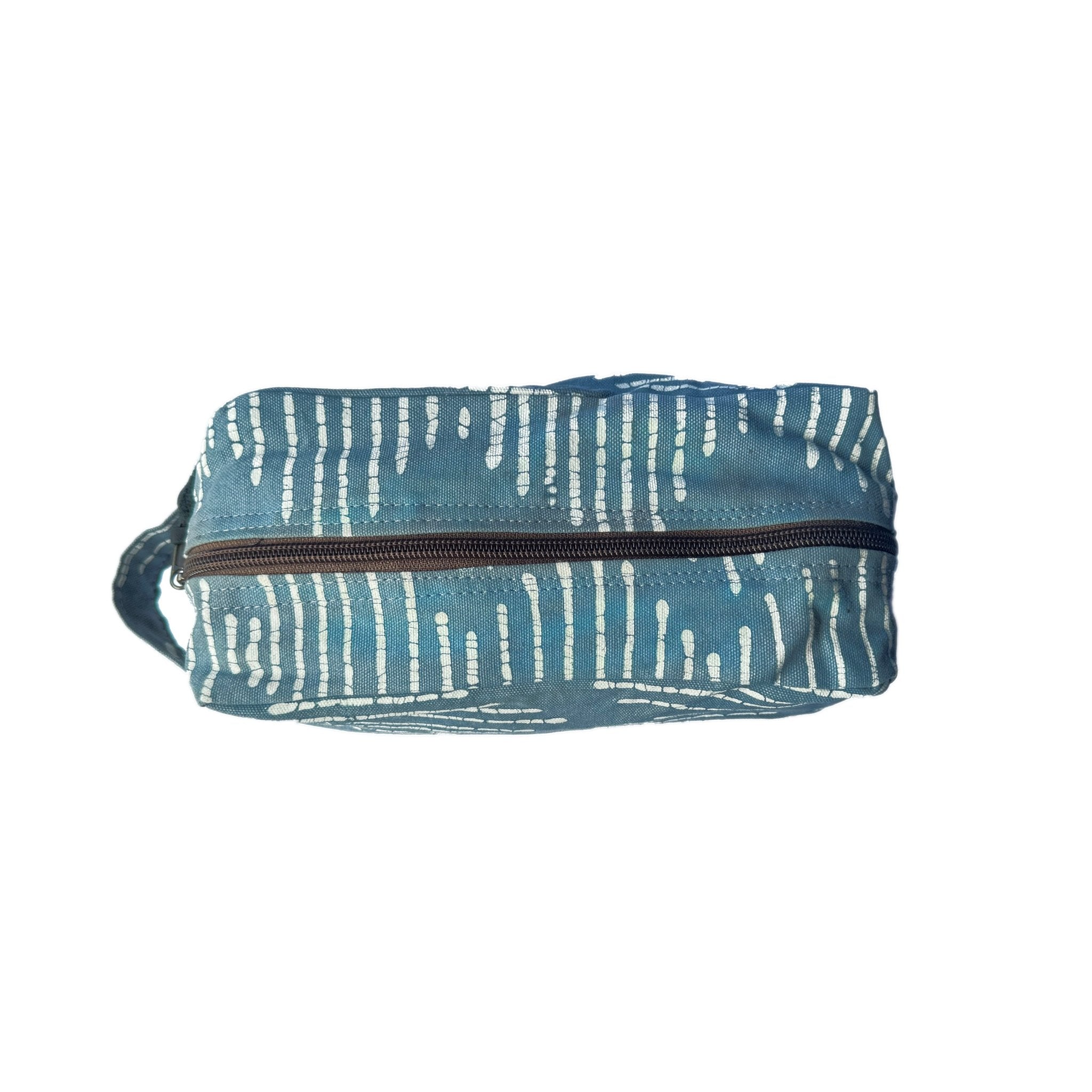 Tribal Cloth Indigo Blue Line Wave Travel Pouch - Handmade by TRIBAL TEXTILES - Handcrafted Home Decor Interiors - African Made