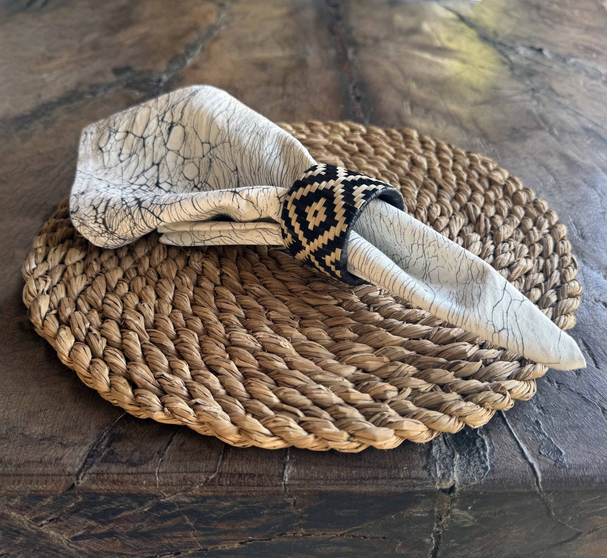 Woven Diamond Napkin Ring Set - Weaving by TRIBAL TEXTILES - Handcrafted Home Decor Interiors - African Made
