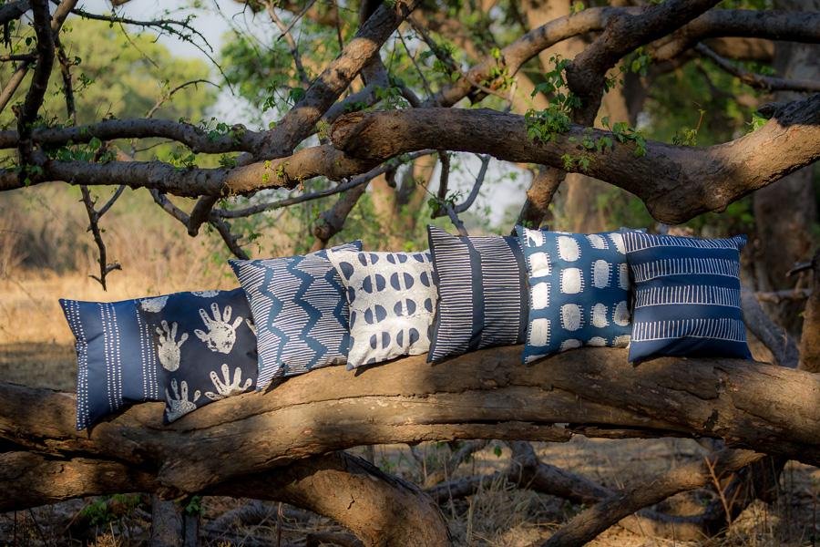 Tribal Cloth Indigo Hoof Cushion Cover - Hand Painted by TRIBAL TEXTILES - Handcrafted Home Decor Interiors - African Made