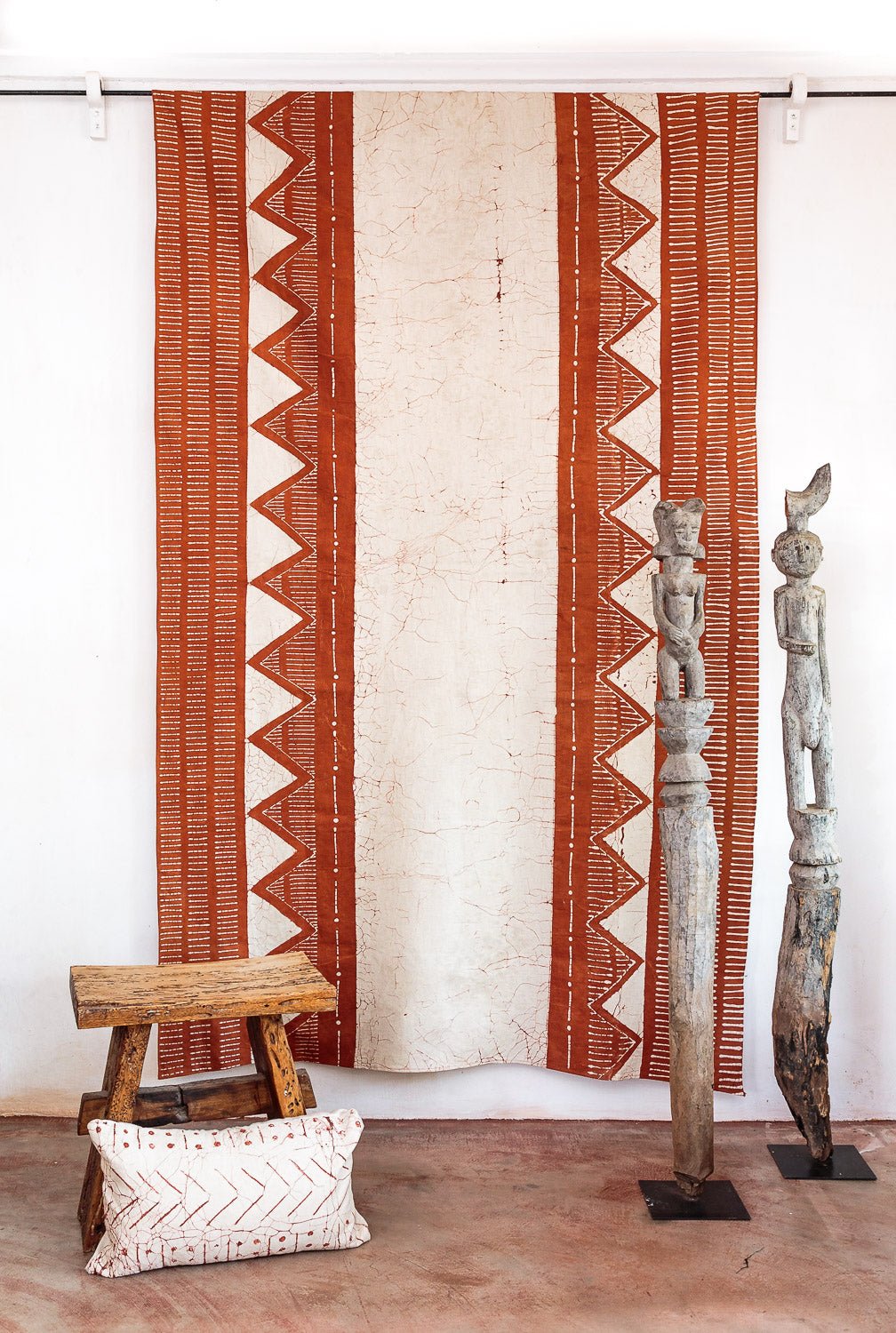 Matika Rust Linear Tablecloth - Hand Painted by TRIBAL TEXTILES - Handcrafted Home Decor Interiors - African Made