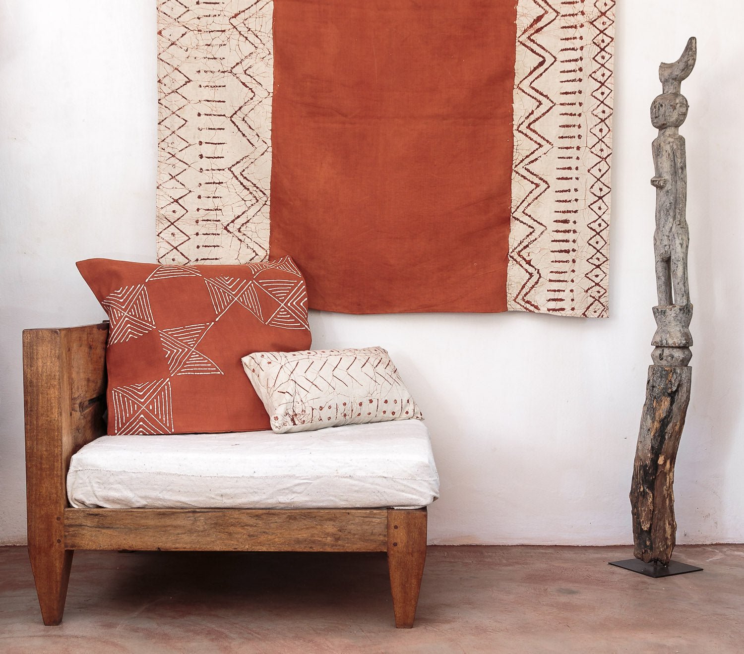Matika Linen Rust Tablecloth - Hand Painted by TRIBAL TEXTILES - Handcrafted Home Decor Interiors - African Made