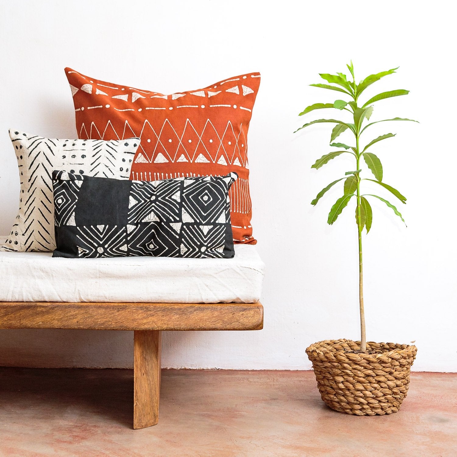 Matika Rust Linear Cushion Cover - Hand Painted by TRIBAL TEXTILES - Handcrafted Home Decor Interiors - African Made