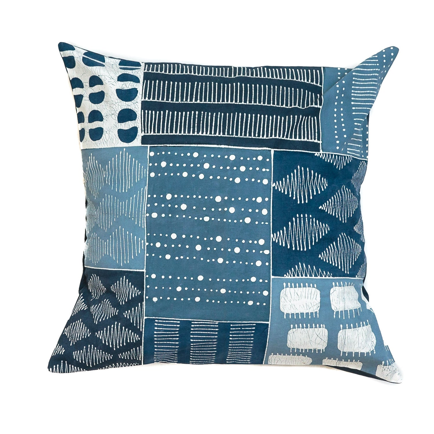 Tribal Cloth Indigo Patchwork Cushion Cover - Hand Painted by TRIBAL TEXTILES - Handcrafted Home Decor Interiors