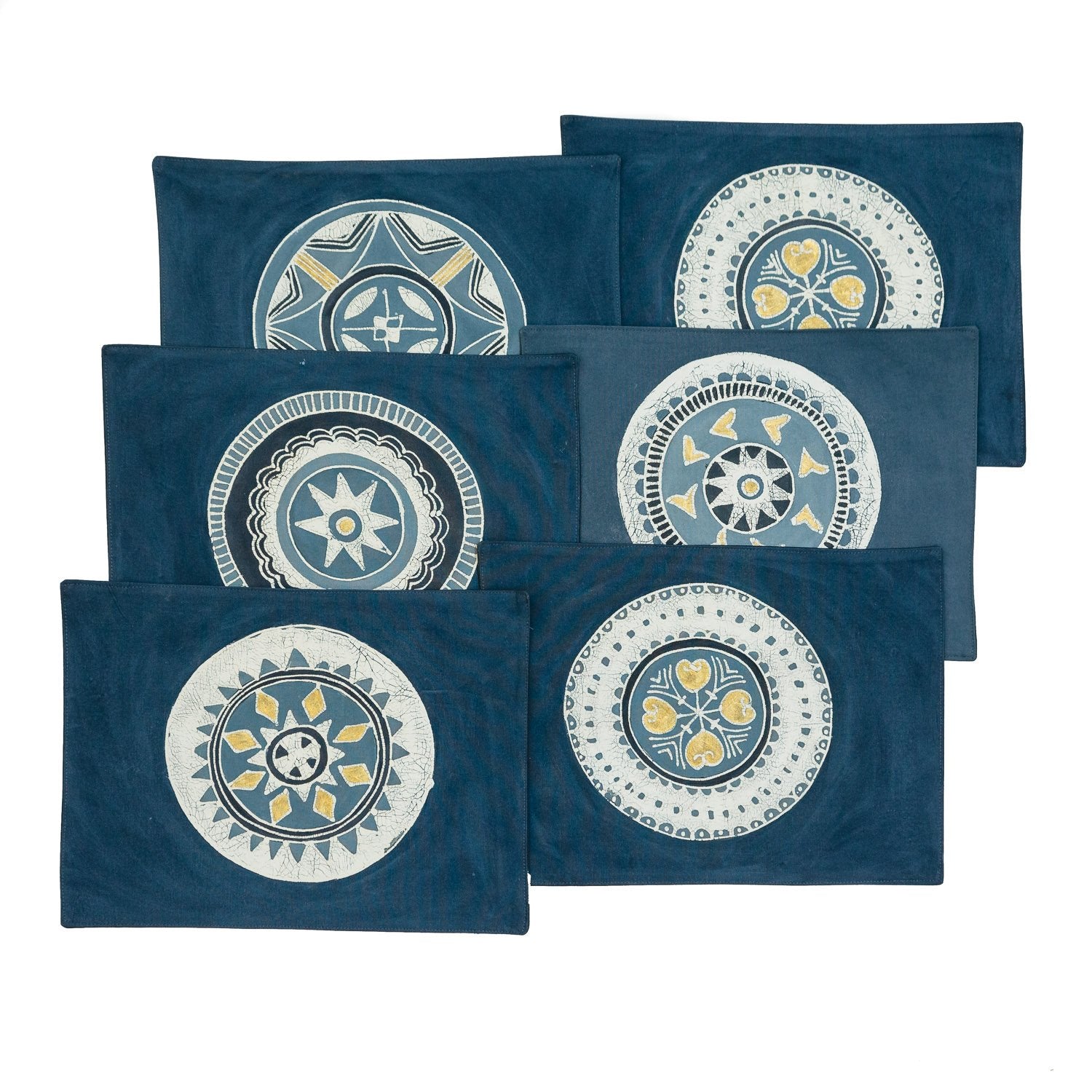 African placemats hand made with indigo and painted circles 