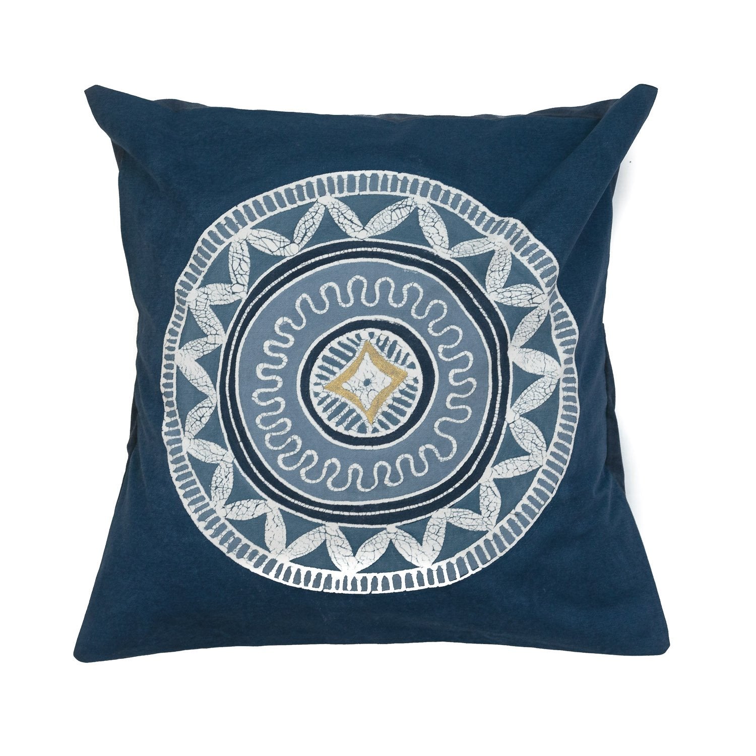 Handpainted cushion cover indigo with circles