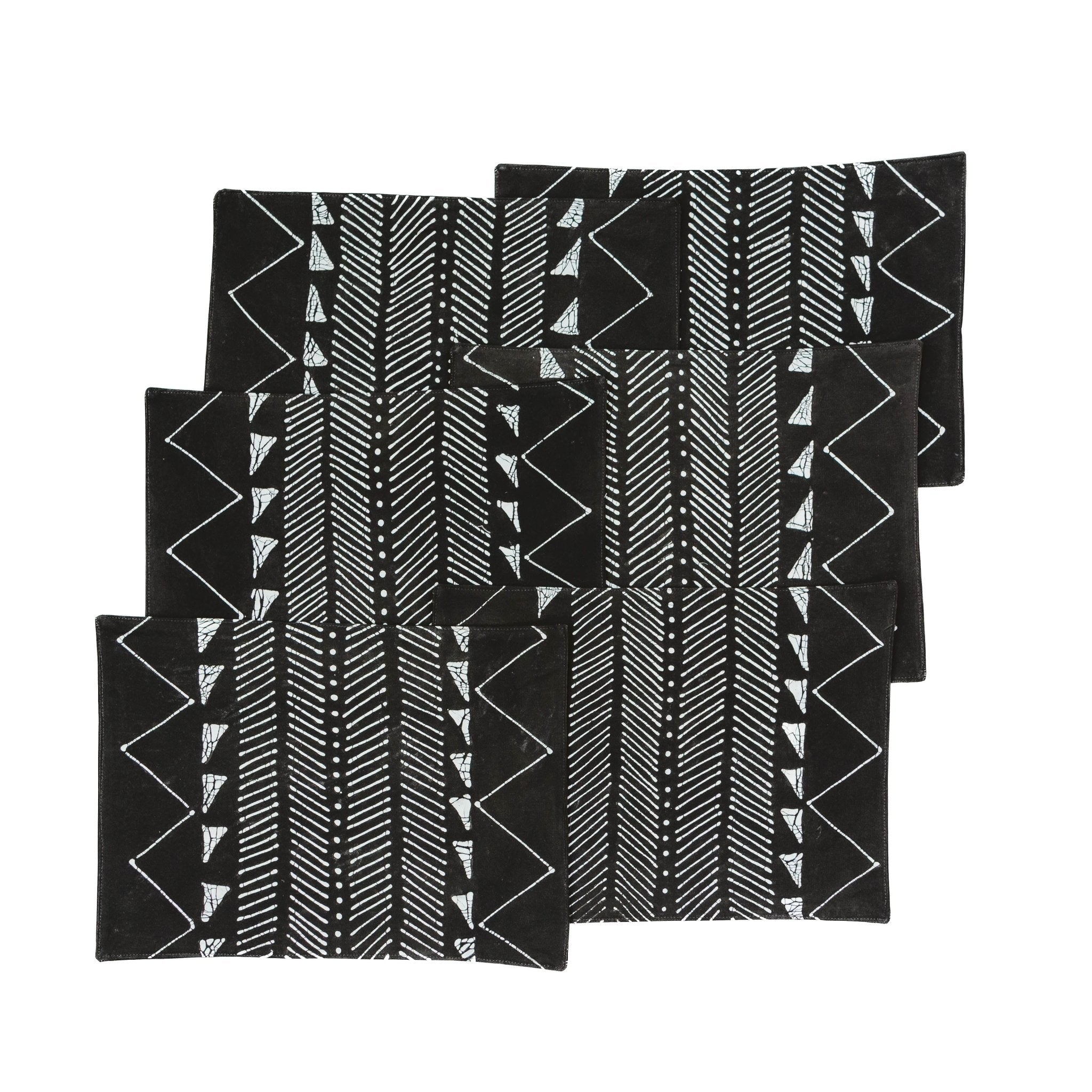 Matika Black Linear Table Mats - Hand Painted by TRIBAL TEXTILES - Handcrafted Home Decor Interiors - African Made