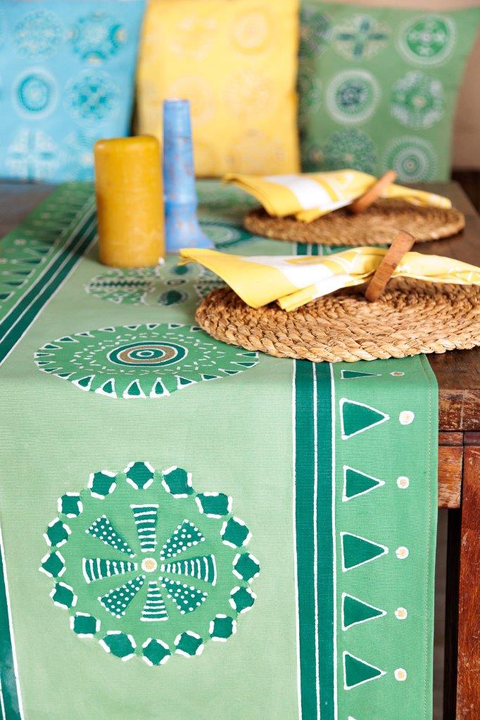 Kuosi Jade Table Runner - Hand Painted by TRIBAL TEXTILES - Handcrafted Home Decor Interiors - African Made