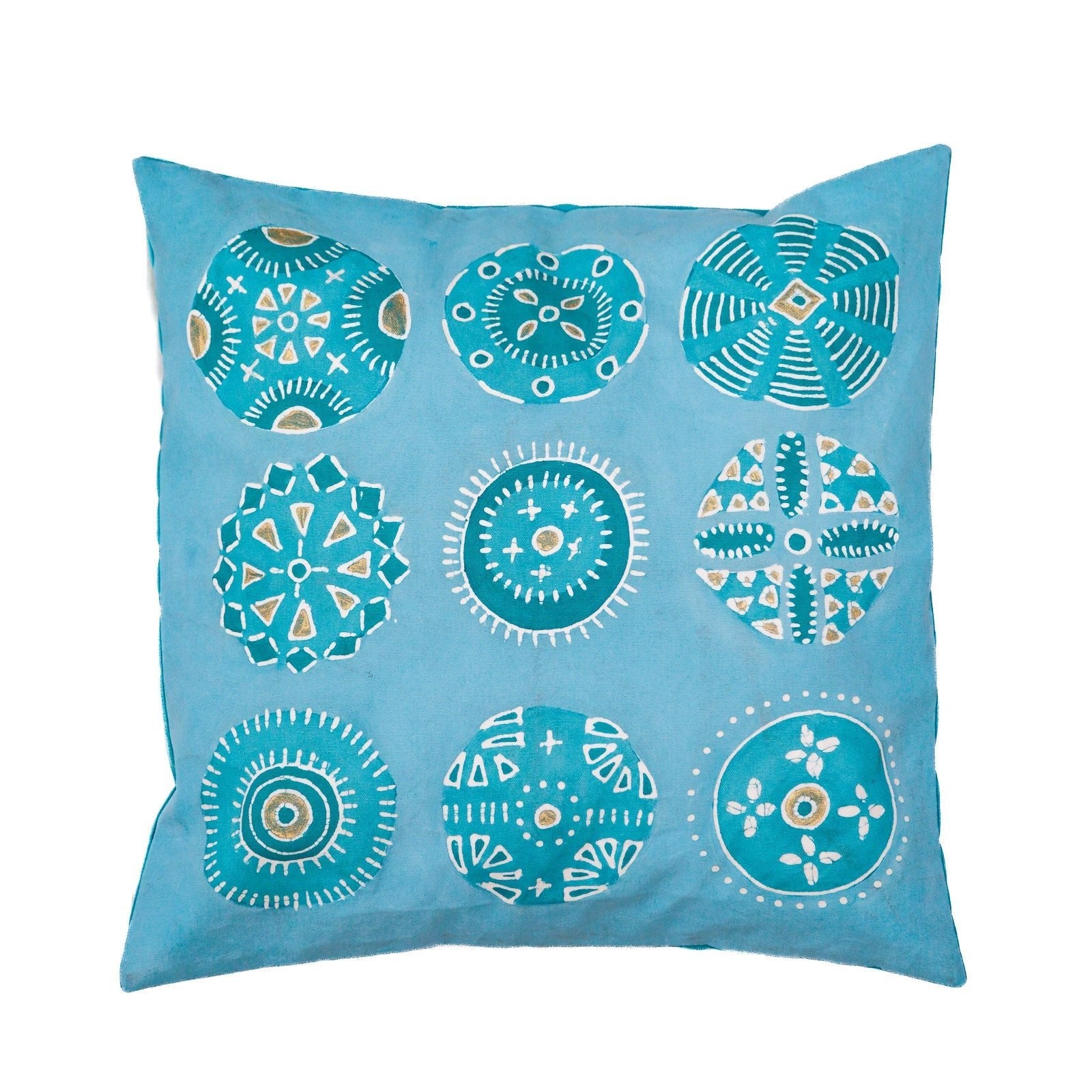 Kuosi Aqua Cushion Cover - Hand Painted by TRIBAL TEXTILES - Handcrafted Home Decor Interiors - African Made