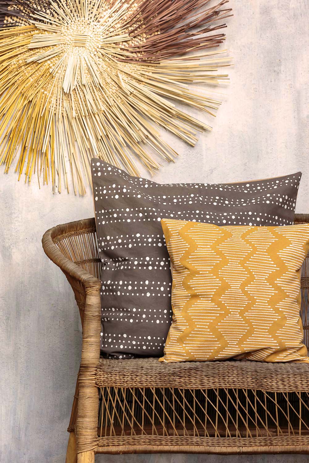 Tribal Cloth yellow Line Waves Cushion Cover - Hand Painted by TRIBAL TEXTILES - Handcrafted Home Decor Interiors