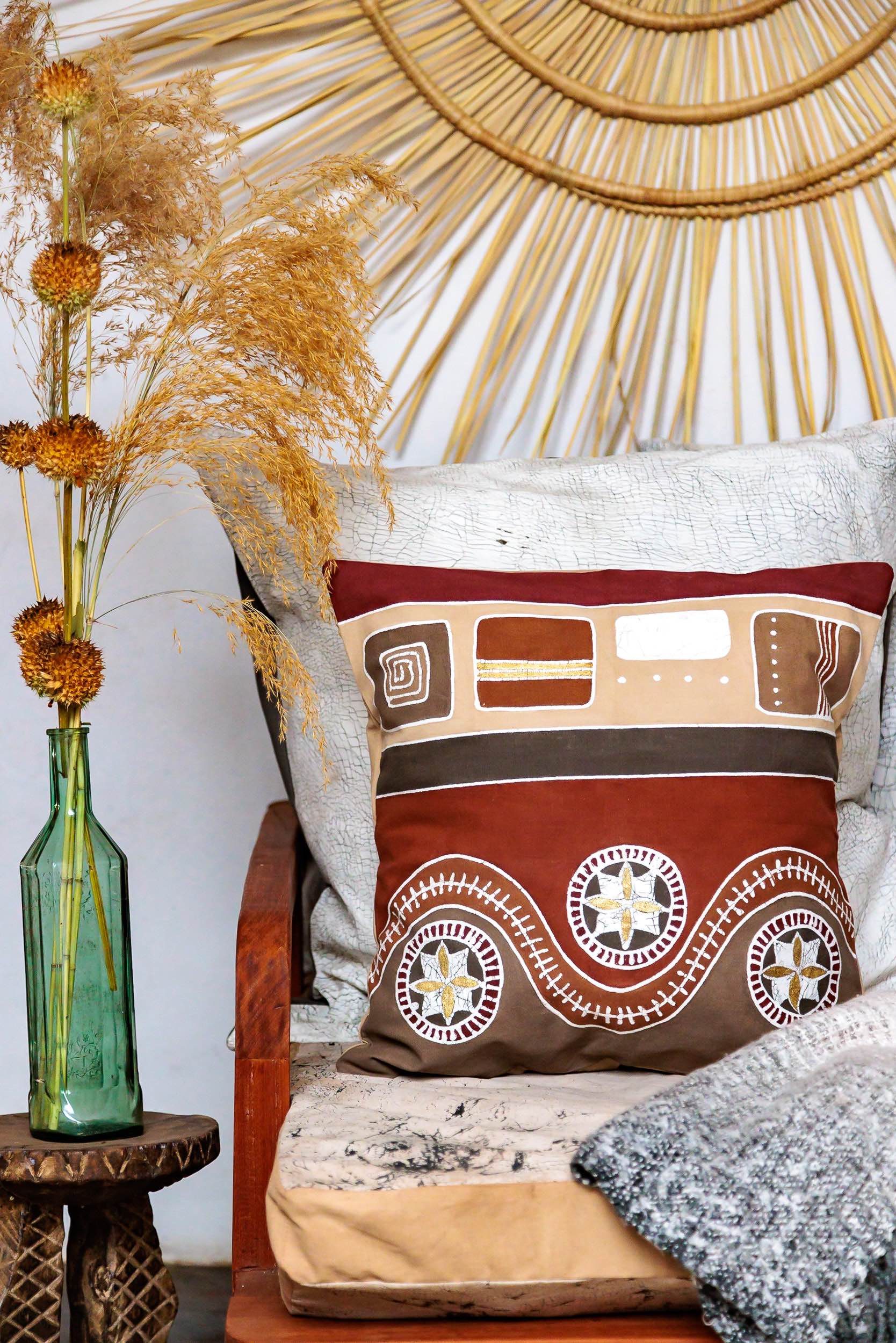 Mali Sienna Hills Cushion Cover - Hand Painted by TRIBAL TEXTILES - Handcrafted Home Decor Interiors - African Made
