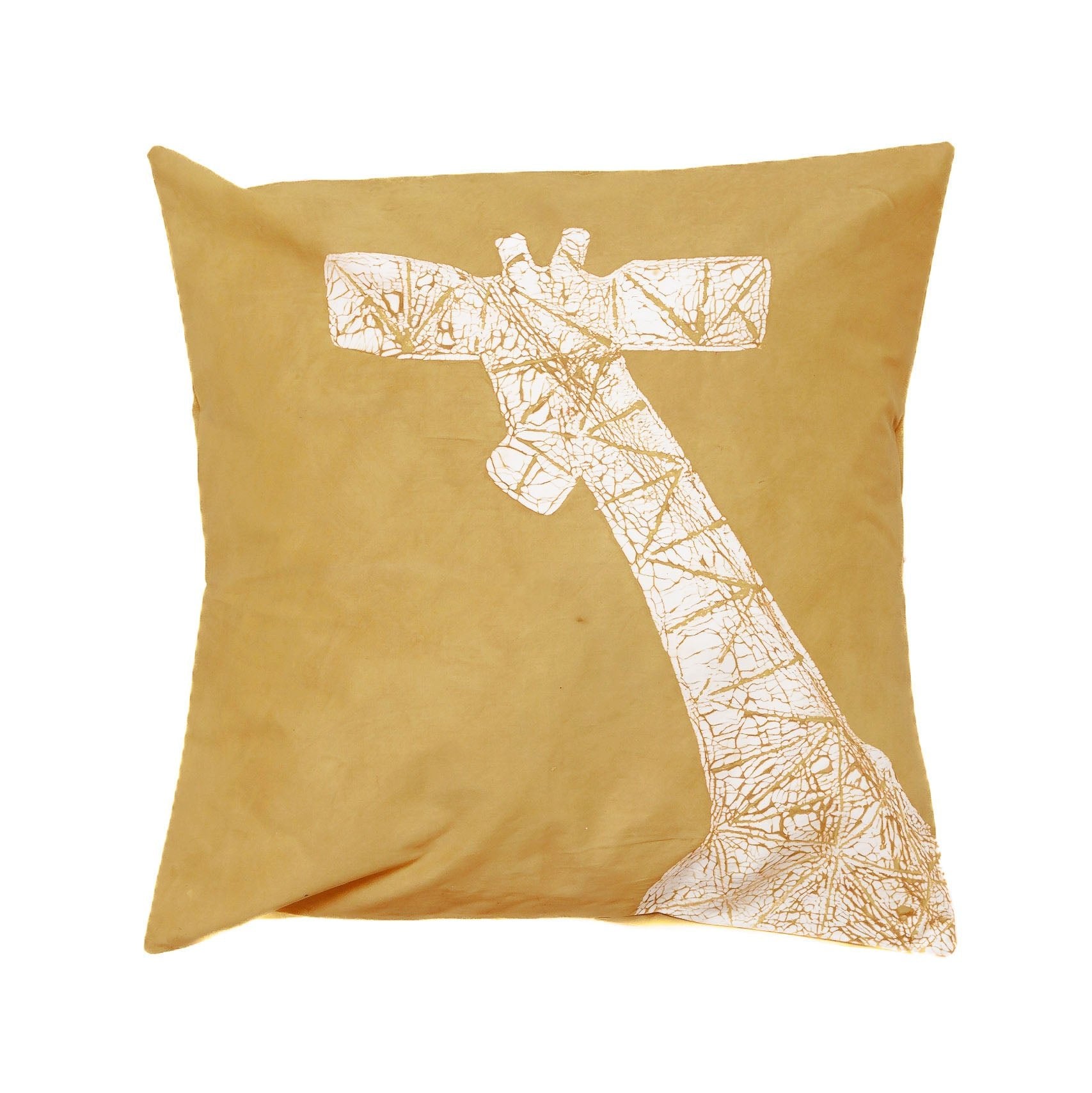 Mwana Giraffe Cushion Cover - Mustard - Hand Painted by TRIBAL TEXTILES - Handcrafted Home Decor Interiors - African Made
