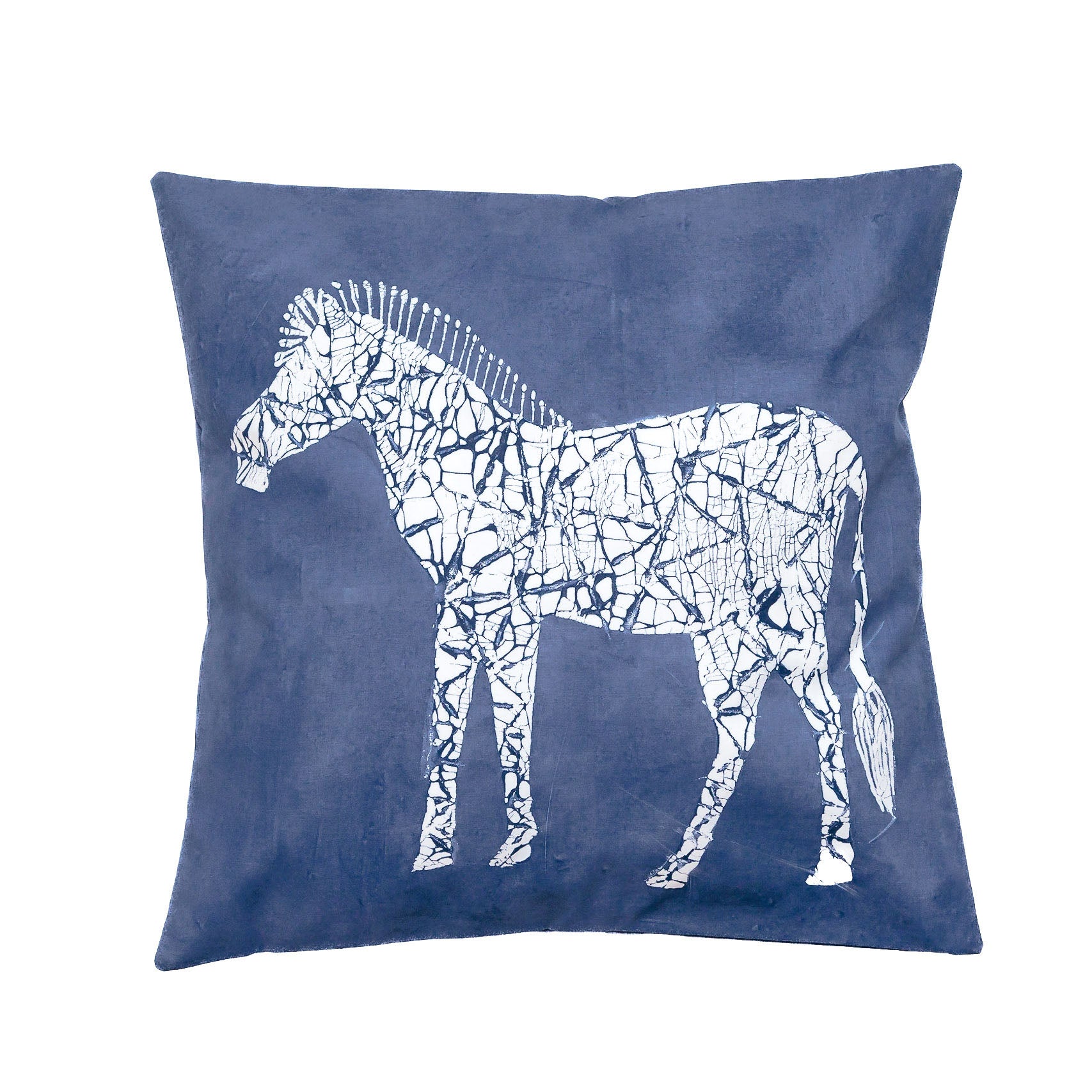 Safari Zebra Cushion Cover in Cornflower Blue, Hand Painted by TRIBAL TEXTILES - ethical Home Decor Interiors