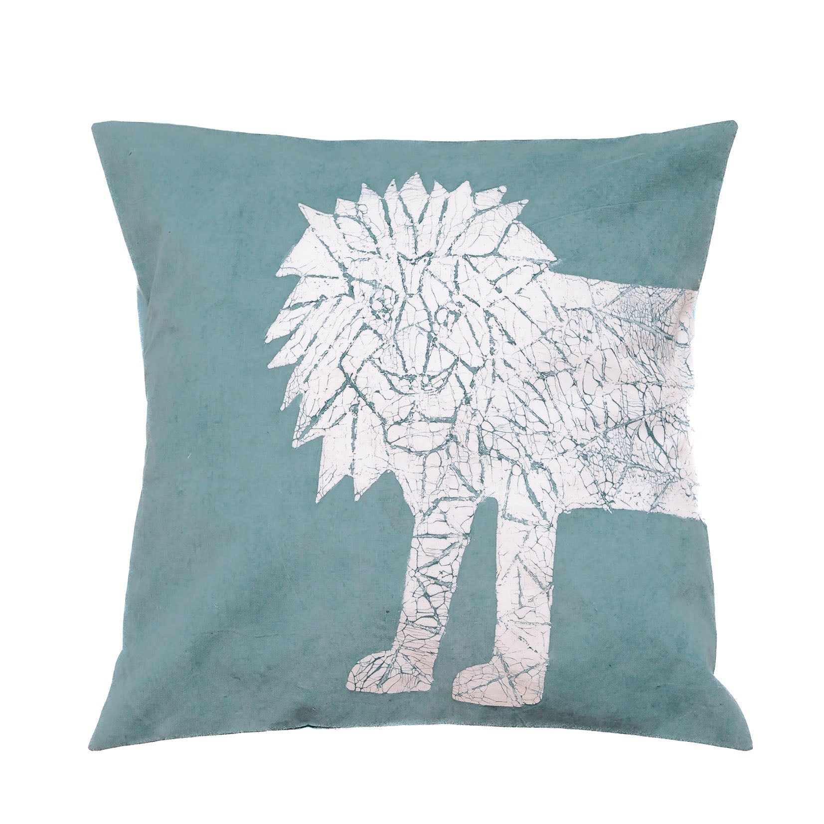Mwana Lion Cushion Cover - Light Blue - Hand Painted by TRIBAL TEXTILES - Handcrafted Home Decor Interiors - African Made