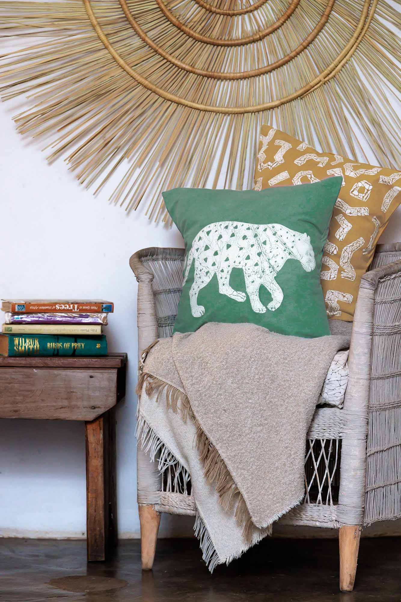 Mwana Leopard Cushion Cover - Light Green - Hand Painted by TRIBAL TEXTILES - Handcrafted Home Decor Interiors - African Made