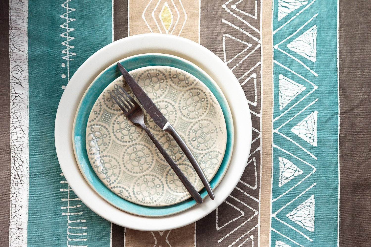 Boho Teal Multiprint Table Mats - Hand Painted by TRIBAL TEXTILES - Handcrafted Home Decor Interiors - African Made