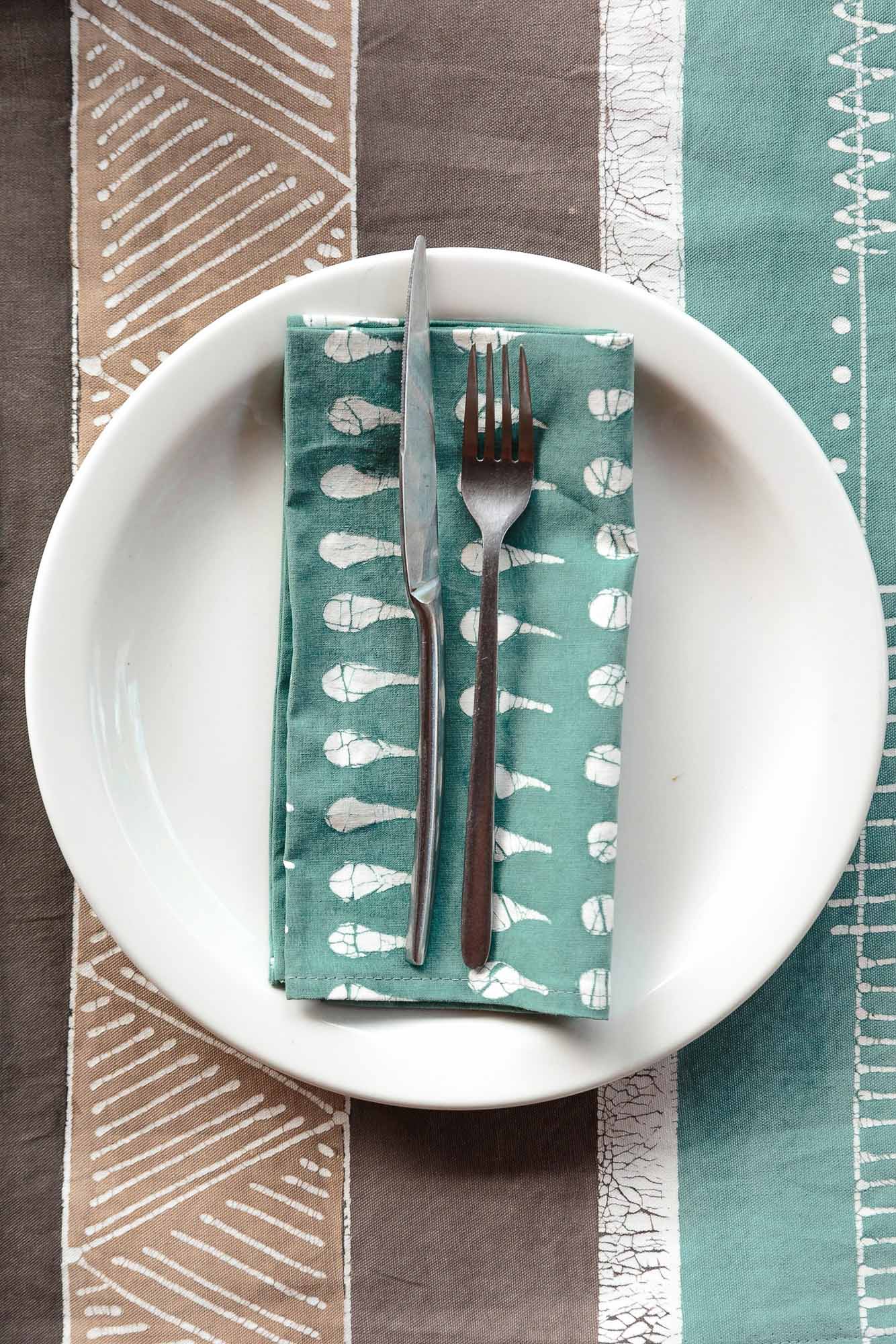 Boho Teal Drops Napkin Set - Hand Painted by TRIBAL TEXTILES - Handcrafted Home Decor Interiors - African Made
