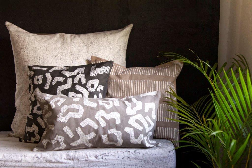 Kuba Dark Taupe Filled Cushion Cover - Hand Painted by TRIBAL TEXTILES - Handcrafted Home Decor Interiors - African Made