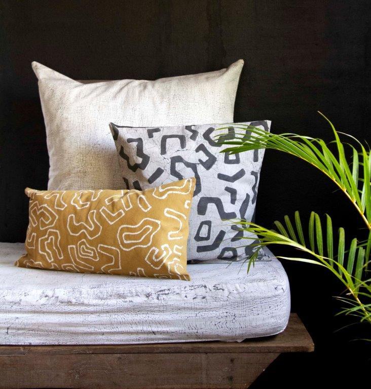 Kuba Light Taupe Filled Cushion Cover - Hand Painted by TRIBAL TEXTILES - Handcrafted Home Decor Interiors - African Made