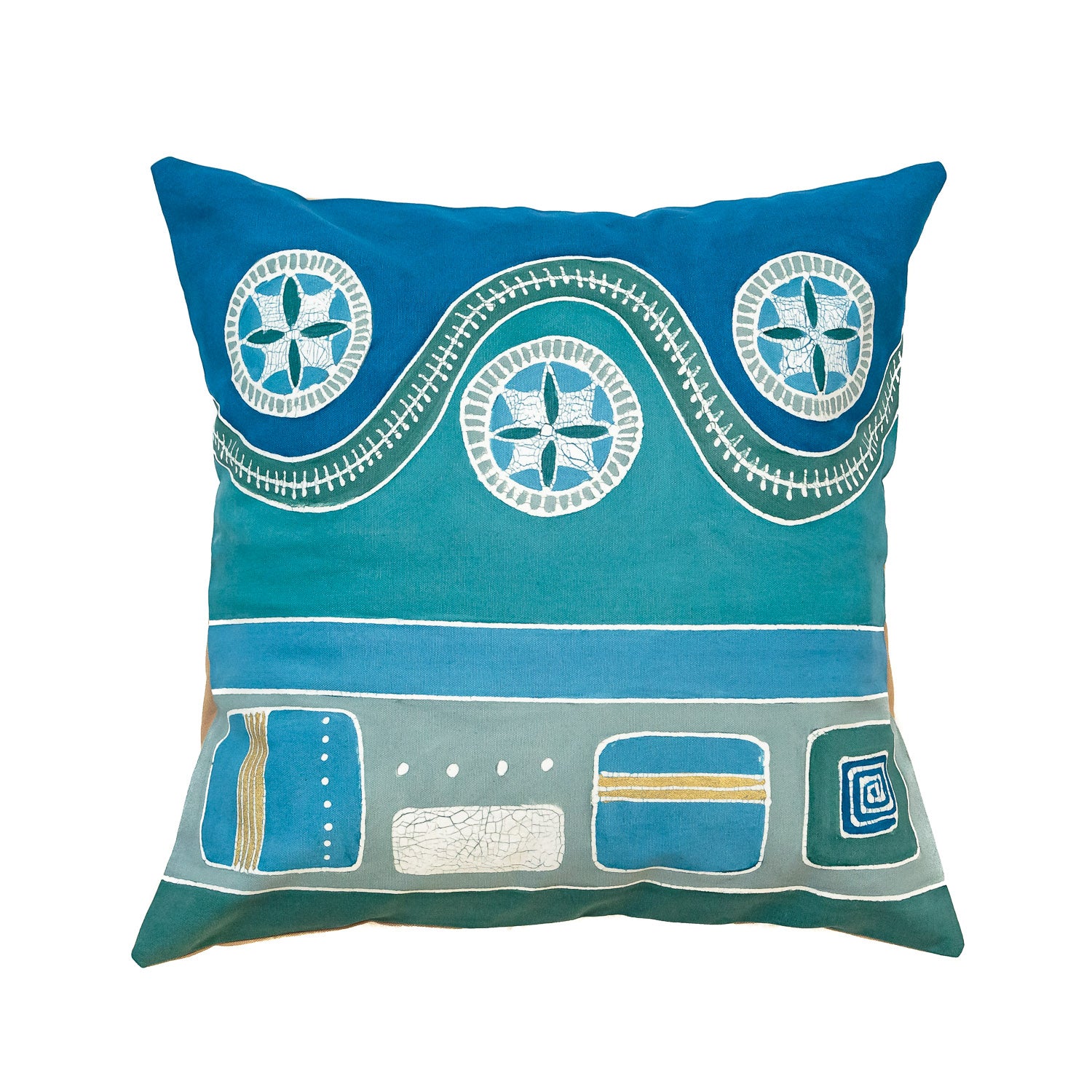 Mali Aqua Hills Cushion Cover - Hand Painted by TRIBAL TEXTILES - Handcrafted Home Decor Interiors - African Made