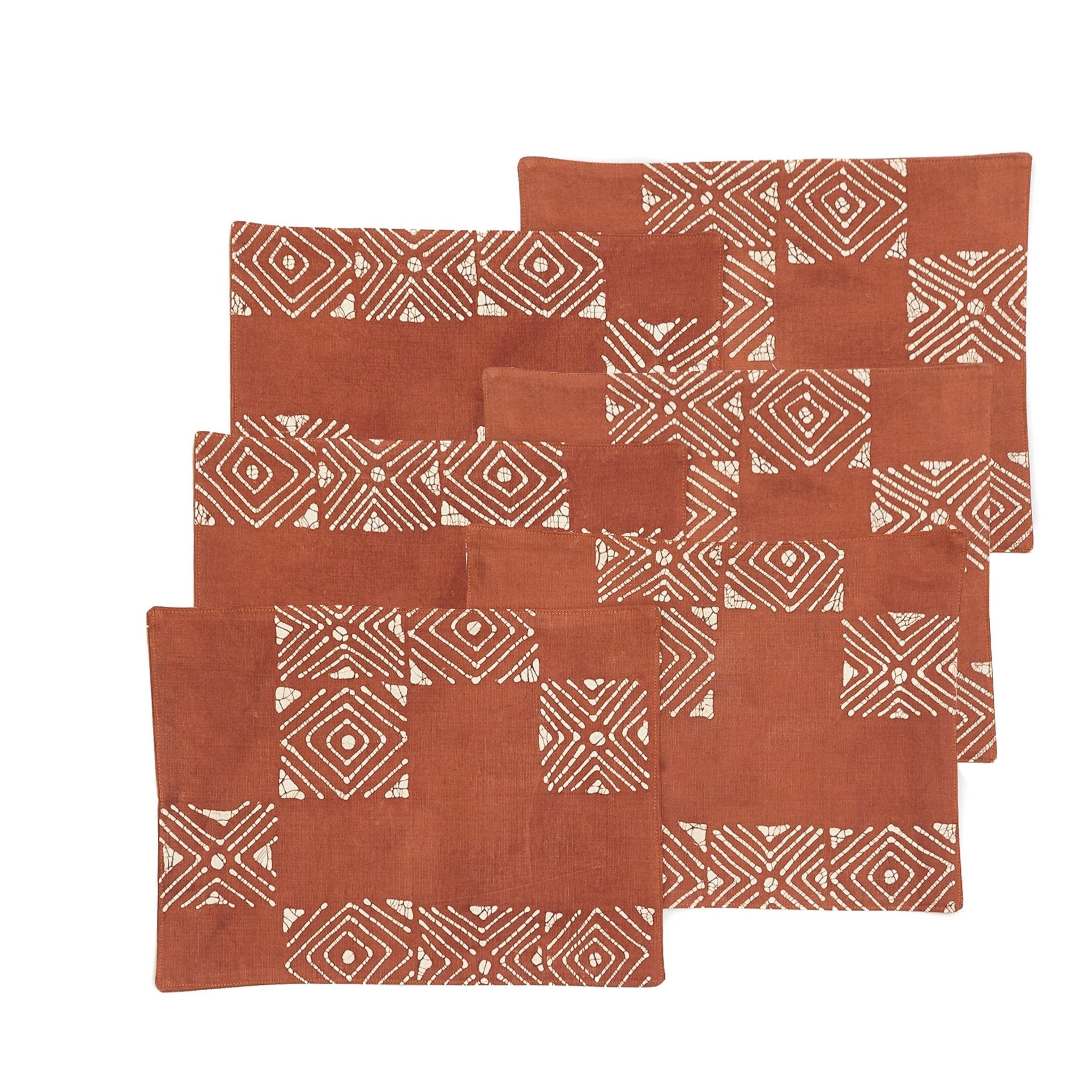 Matika Rust Grid Table Mats - Hand Painted by TRIBAL TEXTILES - Handcrafted Home Decor Interiors - African Made