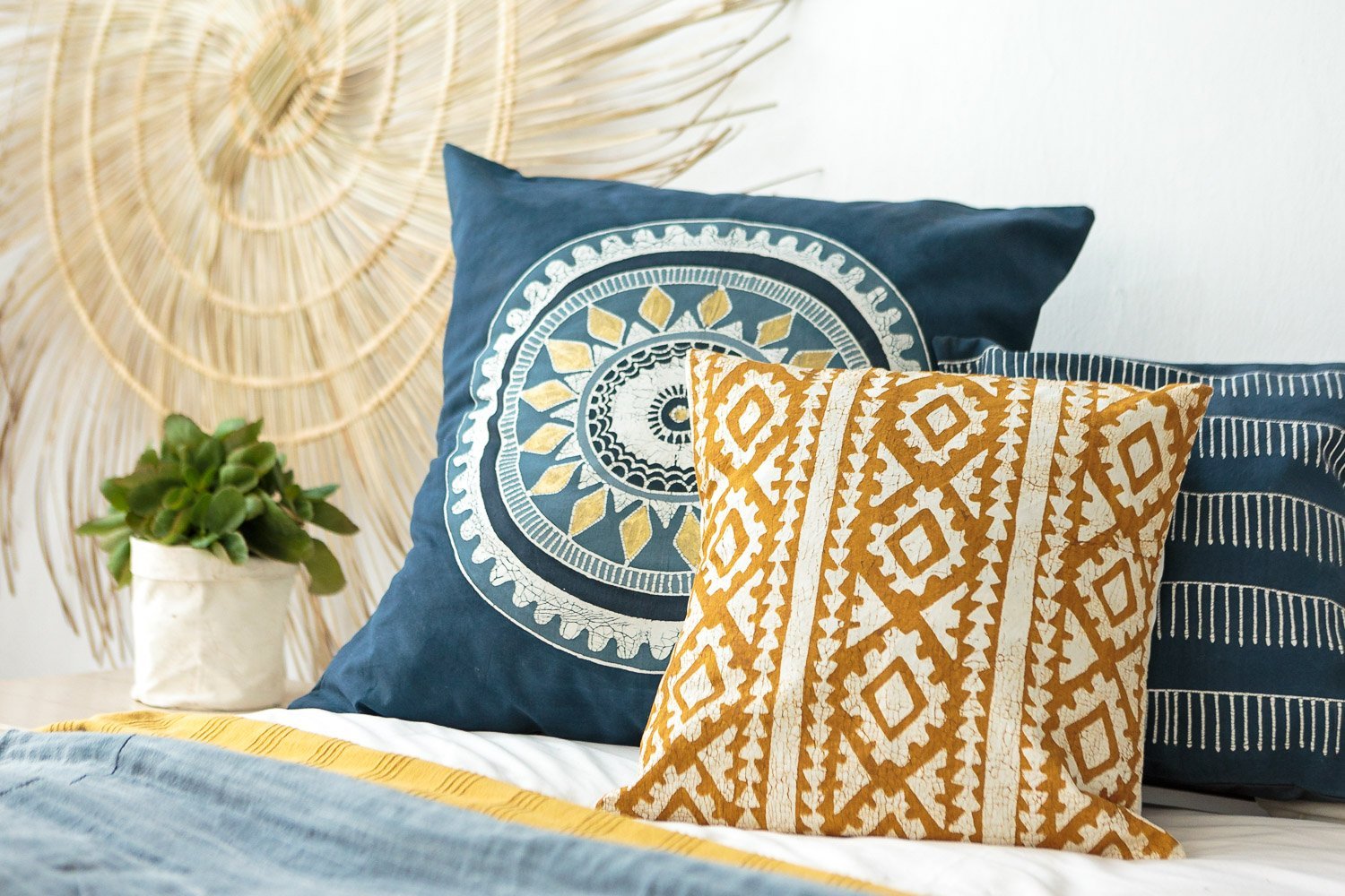Moroccan Crackles Mustard Cushion Cover - Hand Painted by TRIBAL TEXTILES - Handcrafted Home Decor Interiors - African Made
