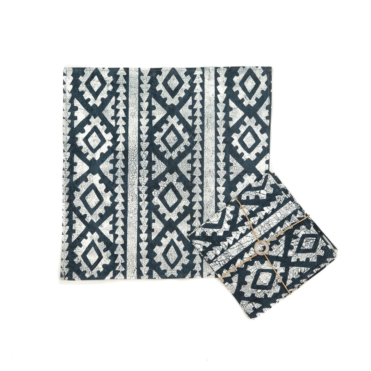 Hand-painted Napkins with large indigo blue african print 