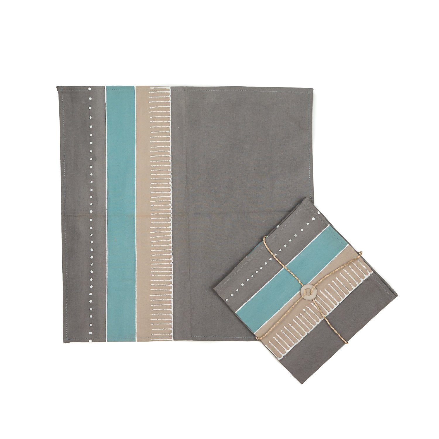Hand-painted Napkins with african patterns in teal and grey colours